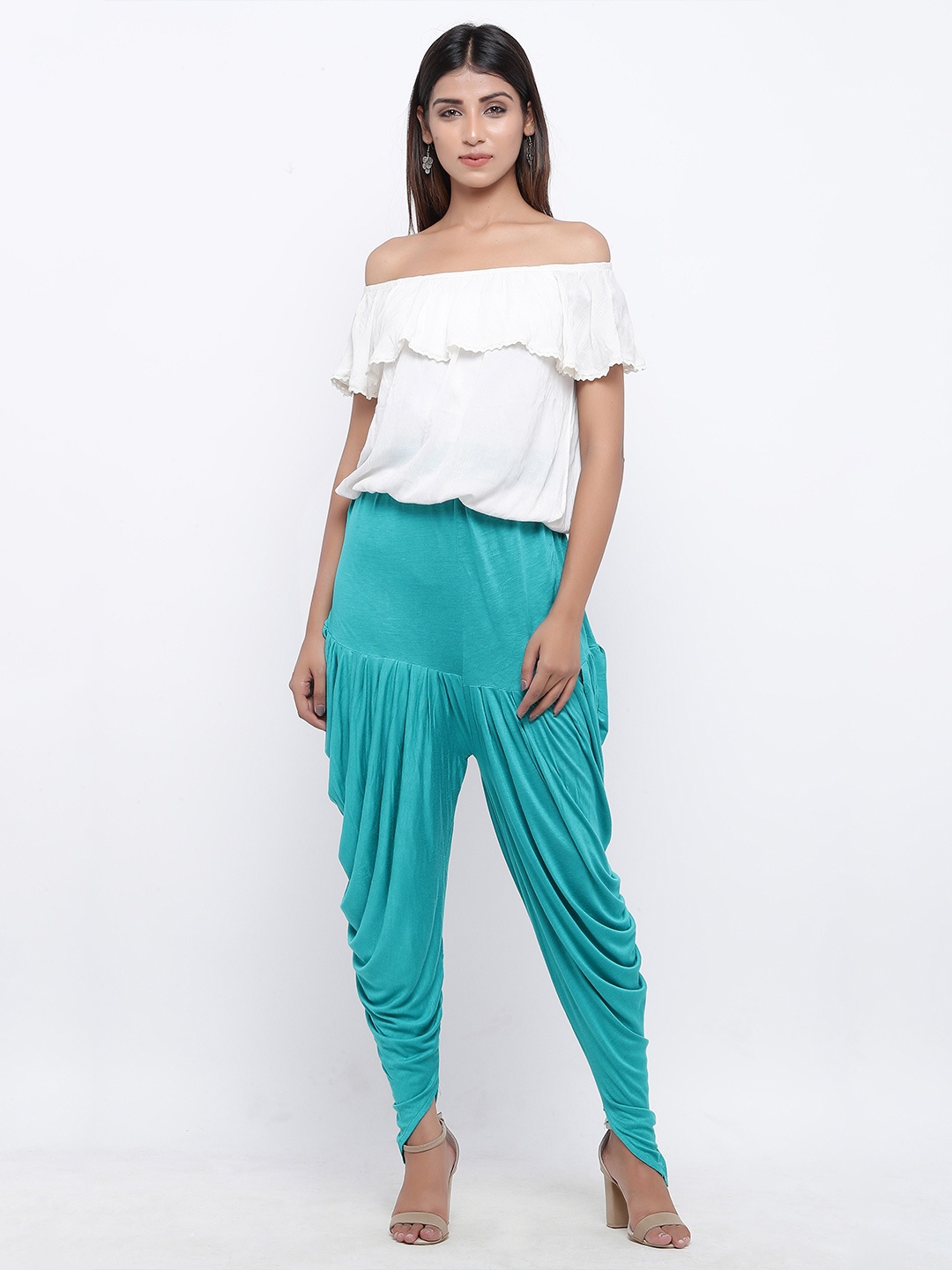 

SOUNDARYA Women Loose-Fit Pleated Pure Cotton Harem Pants, Sea green