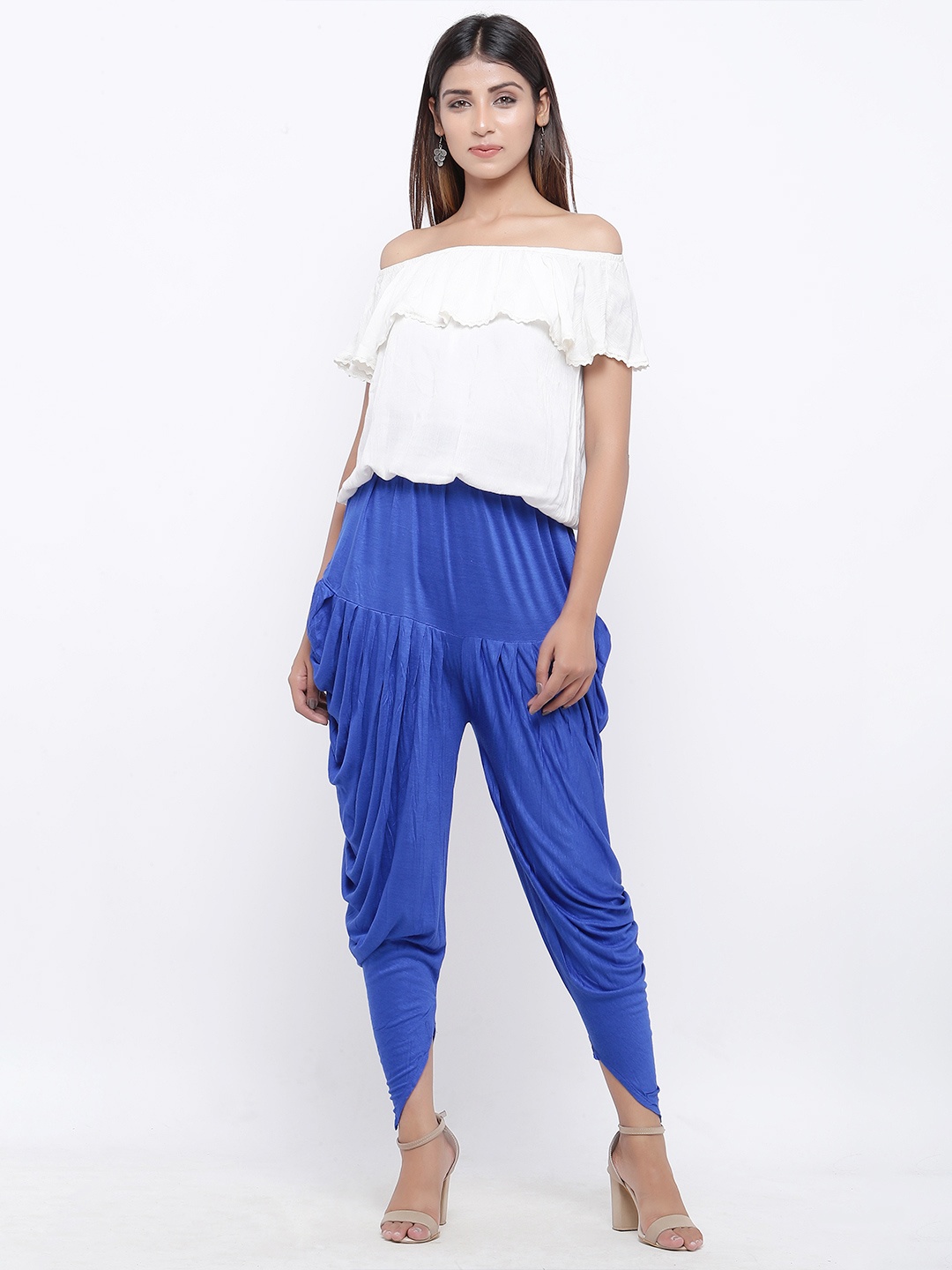 

SOUNDARYA Pleated Mid-Rise Harem Pants, Blue