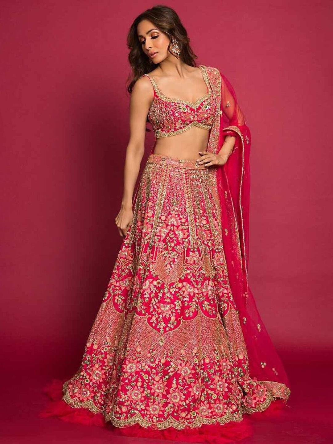 

Zainab chottani Embroidered Semi-Stitched Lehenga & Unstitched Blouse With Dupatta, Pink