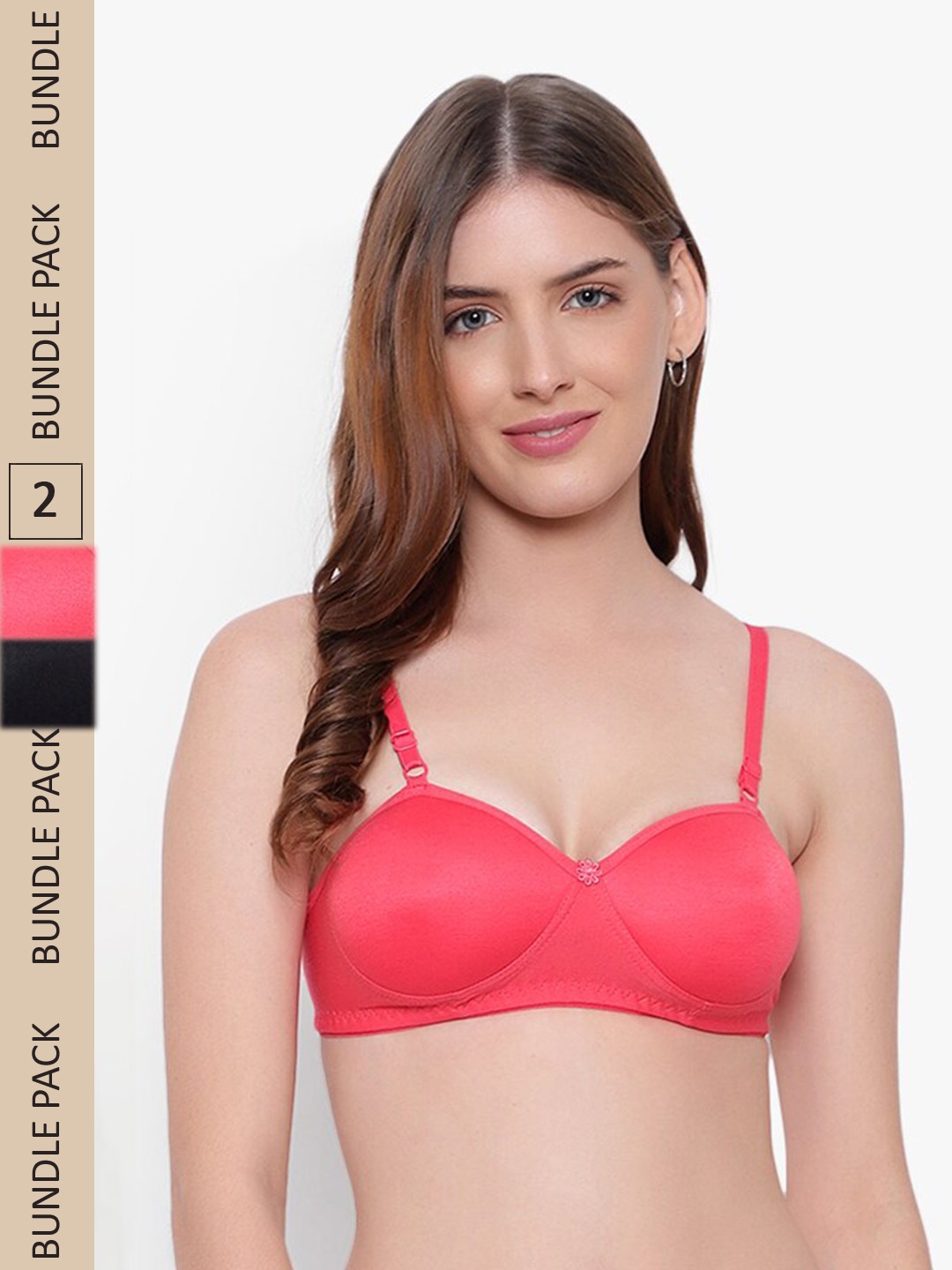 

KYODO Pack Of 2 Lightly Padded Non-Wired Half Coverage Seamless Cotton T-shirt Bra, Red