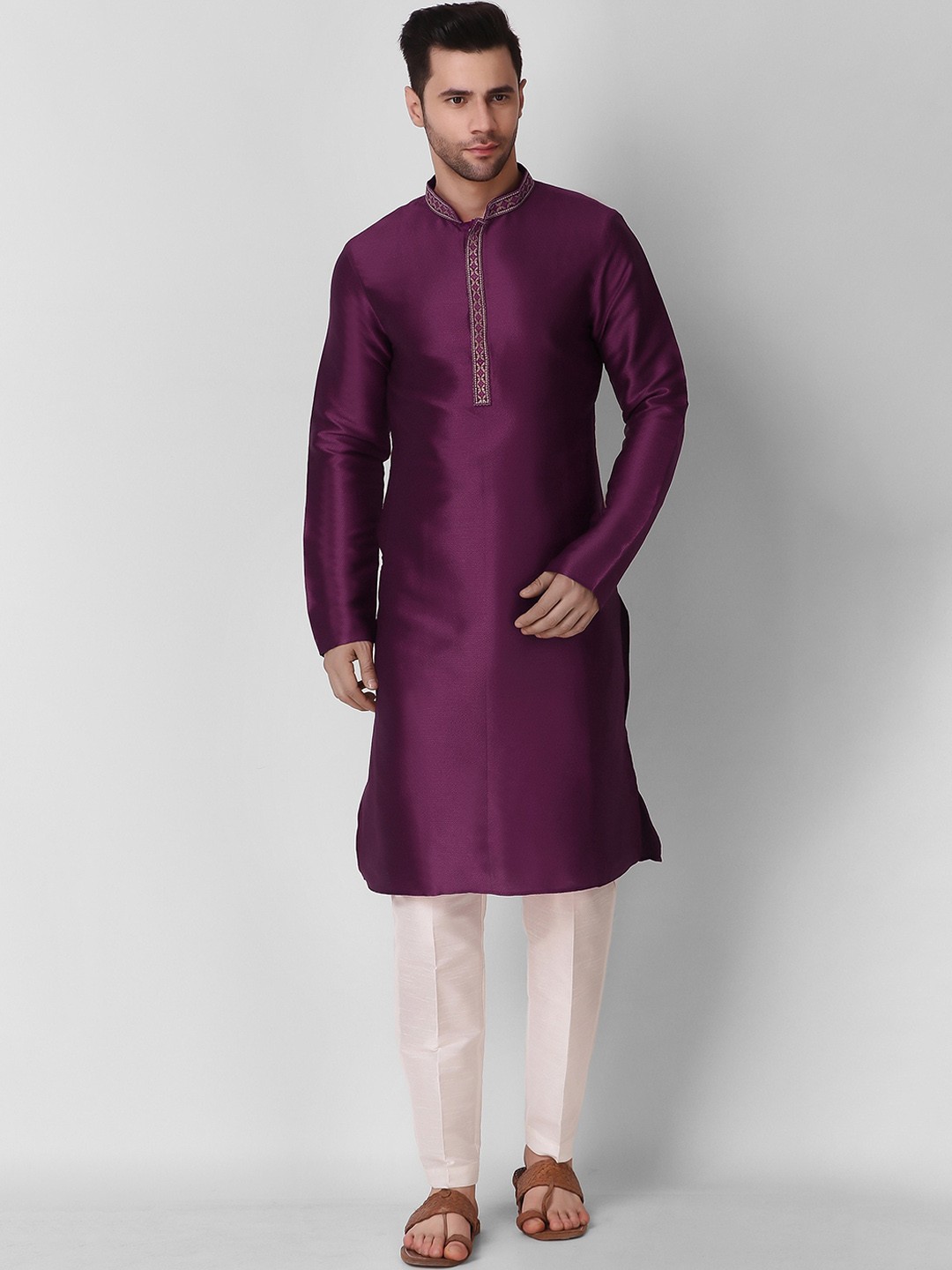 

Cult Indie Geometric Woven Design Regular Kurta With Pyjamas, Purple