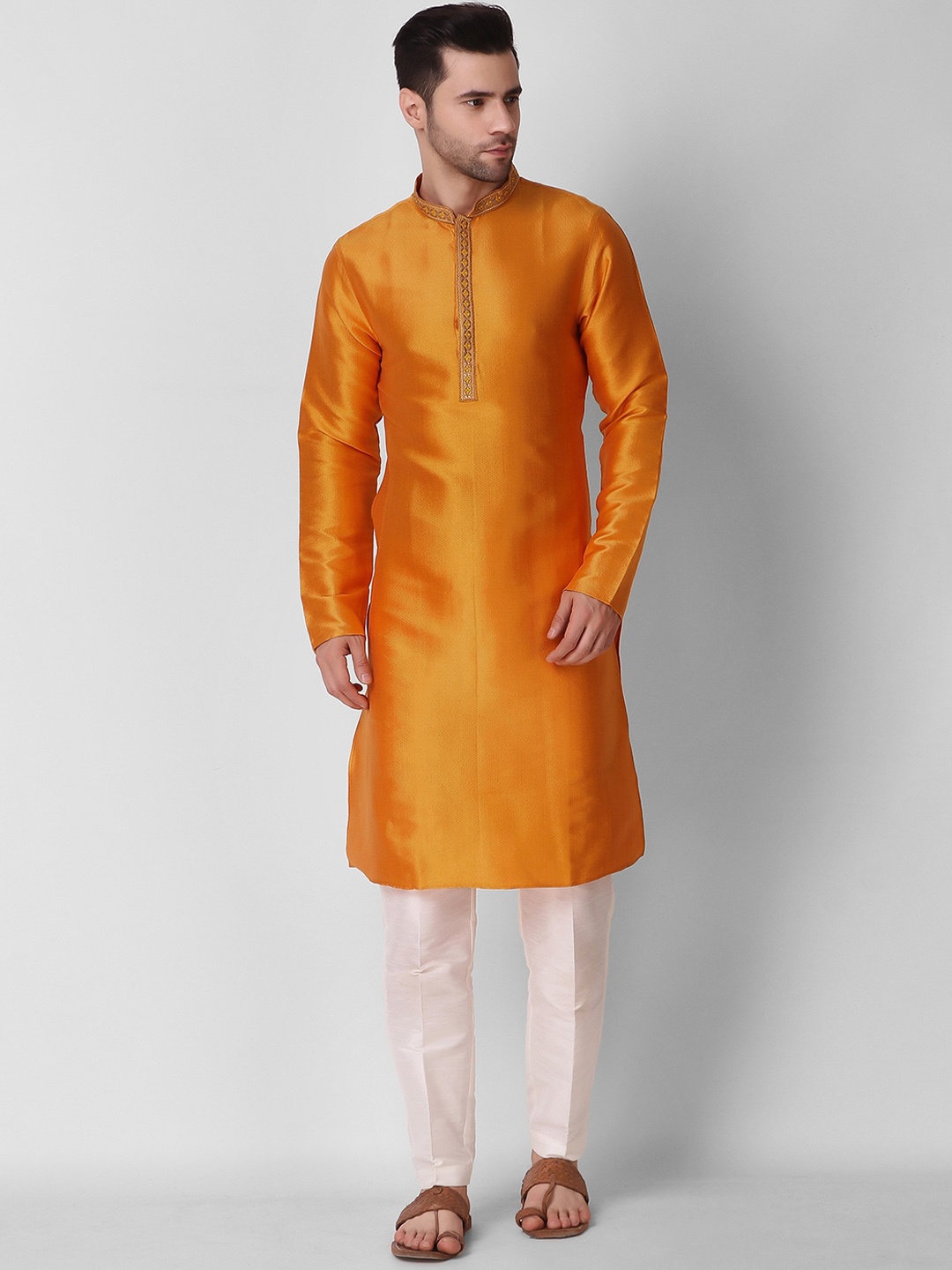 

Cult Indie Ethnic Motifs Woven Design Thread Work Kurta with Pyjamas, Orange