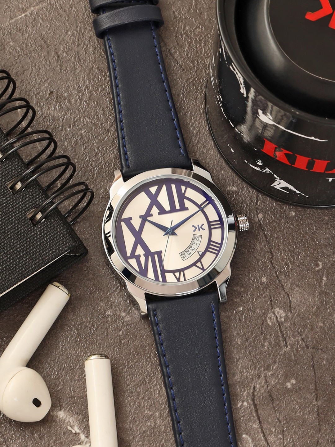 

Killer Men Leather Bracelet Style Straps Analogue Watch KLMO80A, Silver