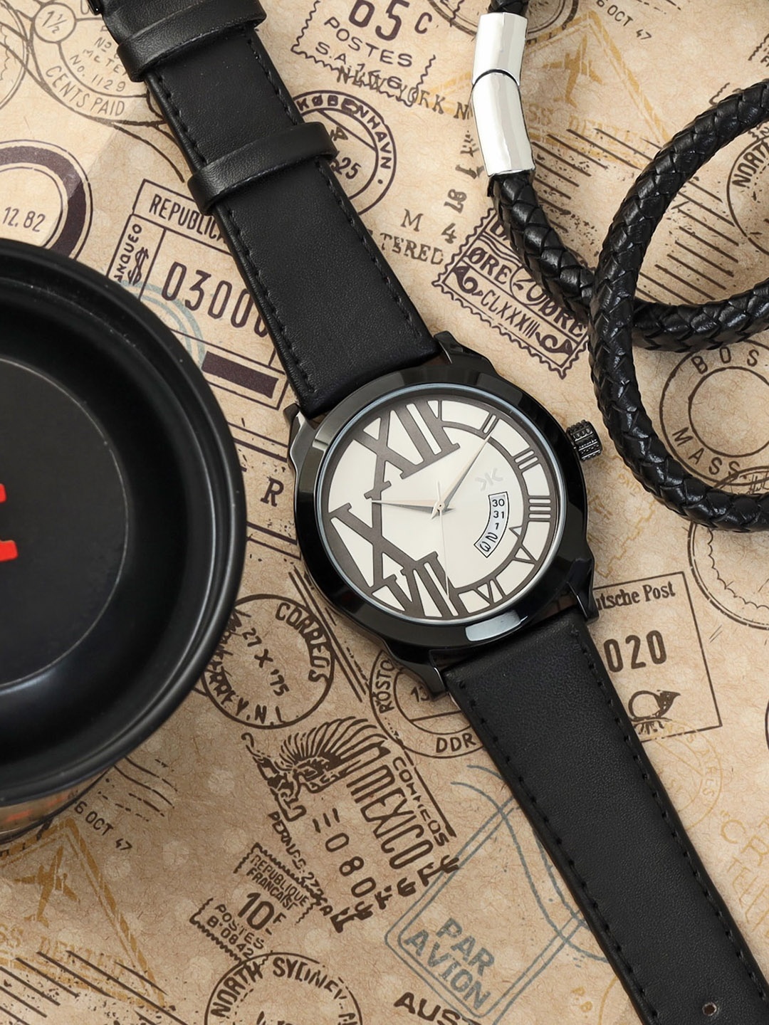 

Killer Men Leather Bracelet Style Straps Analogue Watch KLMO80D, Silver