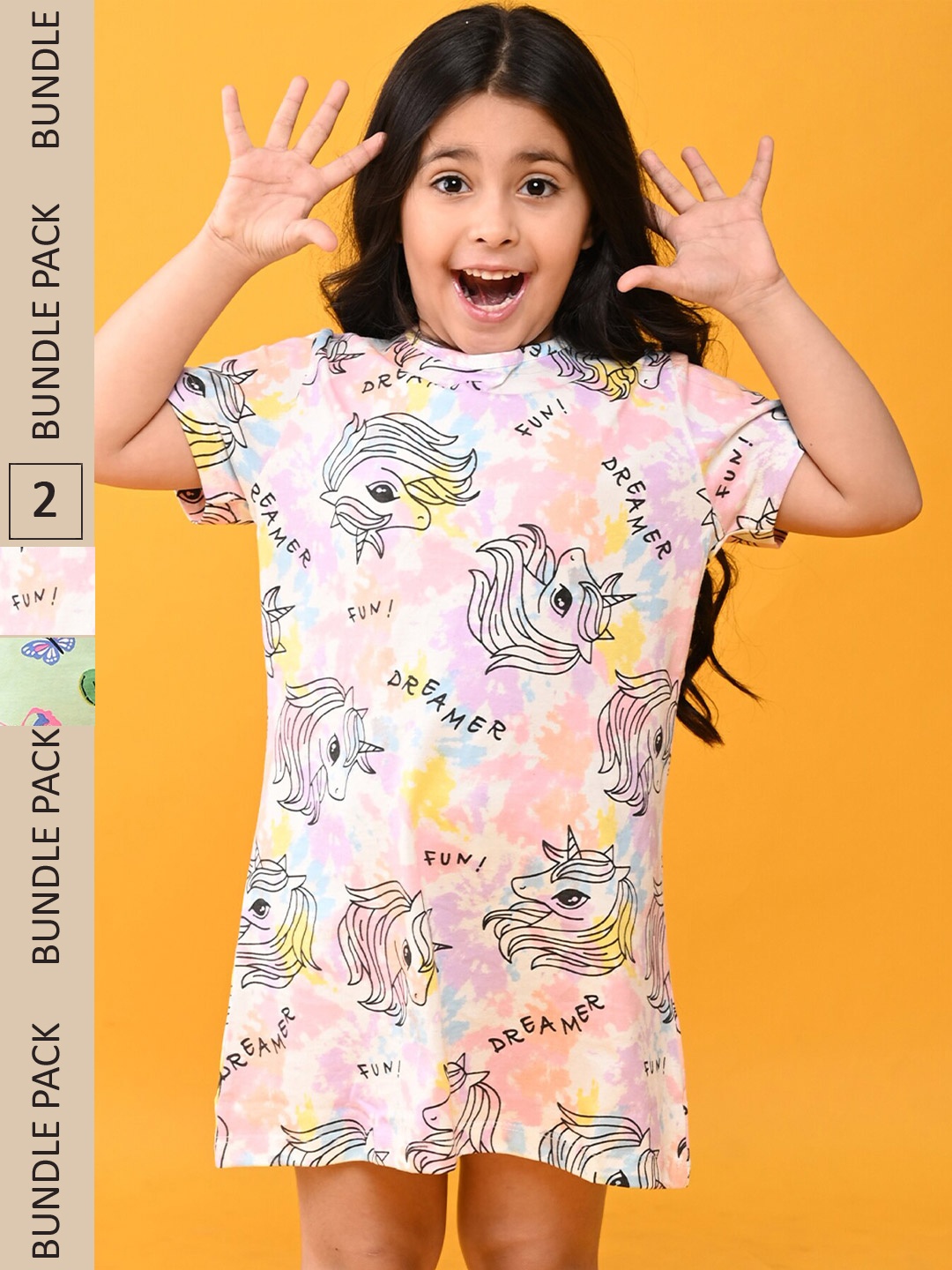 

Anthrilo Girls Pack Of 2 Conversational Printed Pure Cotton Nightdress, Green
