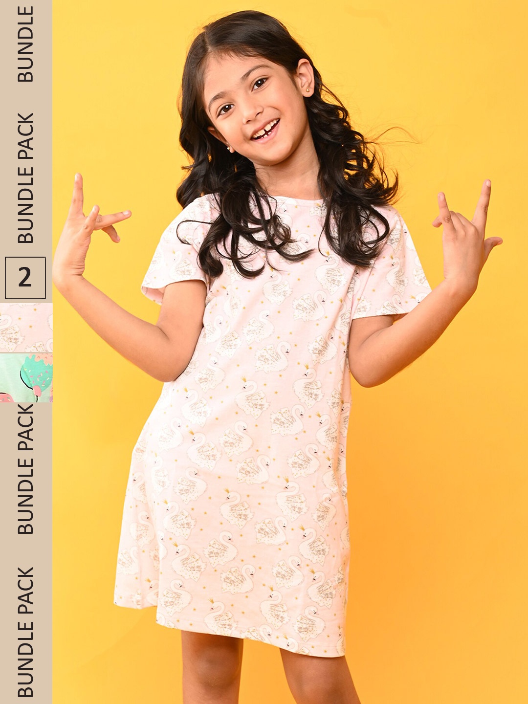 

Anthrilo Girls Pack Of 2 Conversational Printed Pure Cotton Nightdress, Sea green