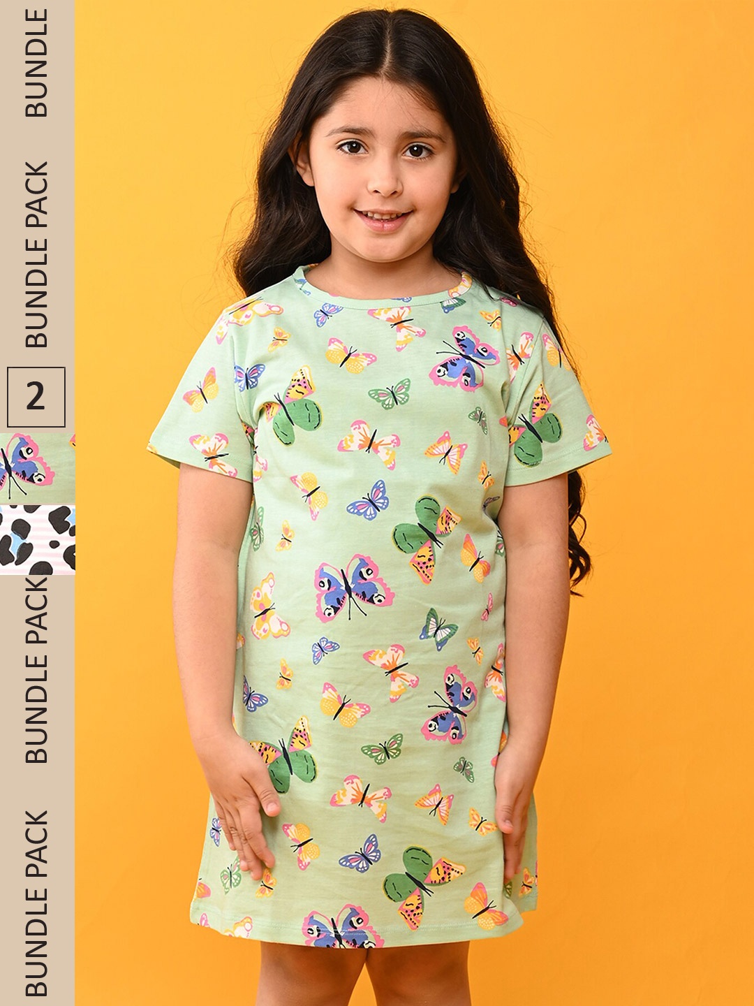 

Anthrilo Girls Pack Of 2 Conversational Printed Pure Cotton Nightdress, Green