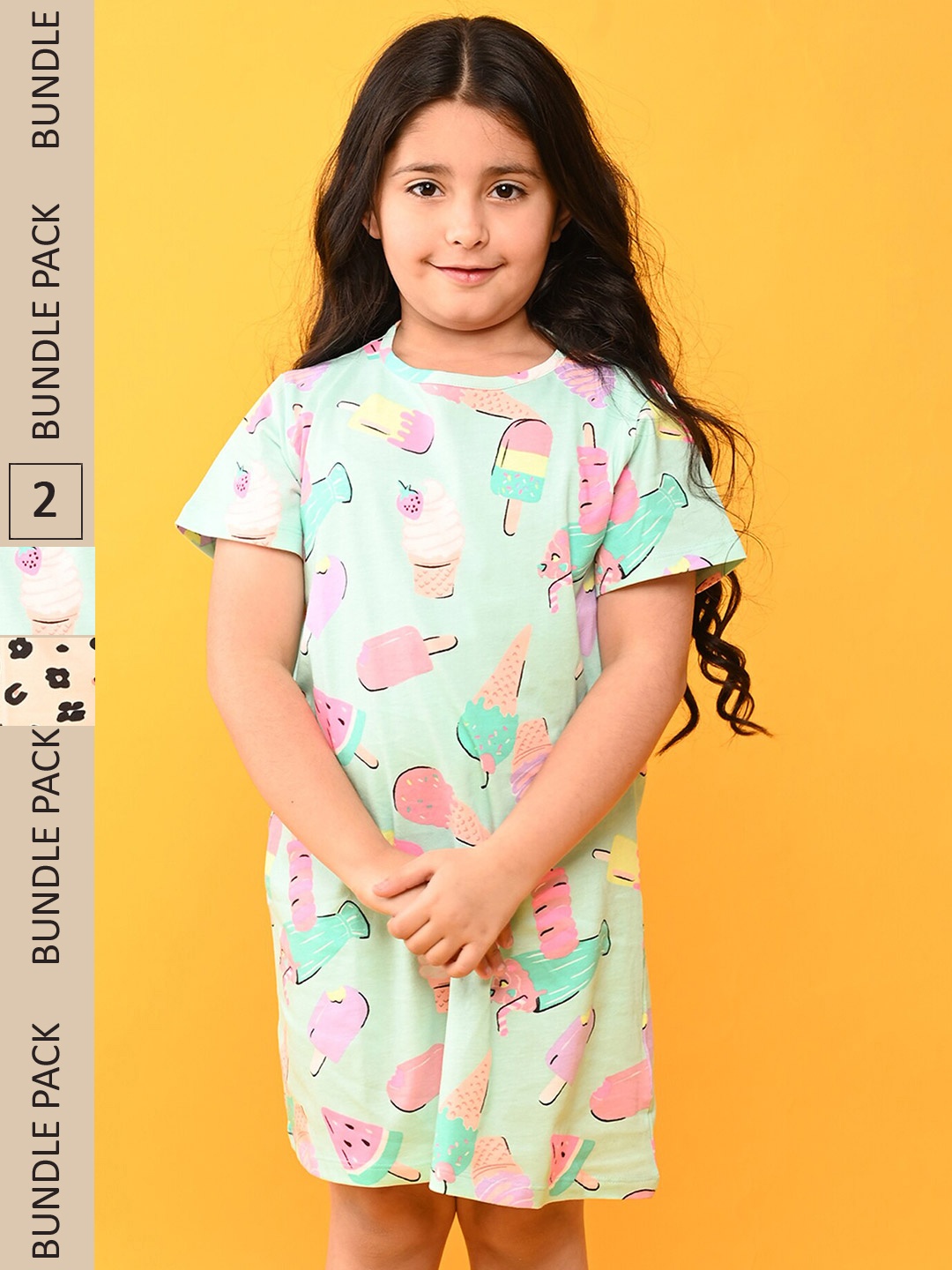 

Anthrilo Girls Pack Of 2 Conversational Printed Pure Cotton Nightdress, Peach