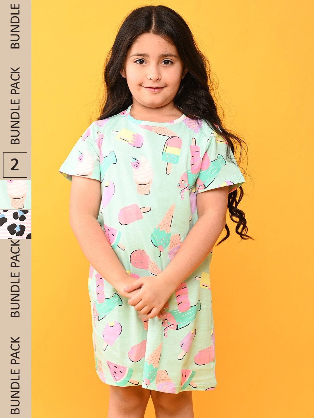 

Anthrilo Girls Pack Of 2 Conversational Printed Pure Cotton Nightdress, Pink