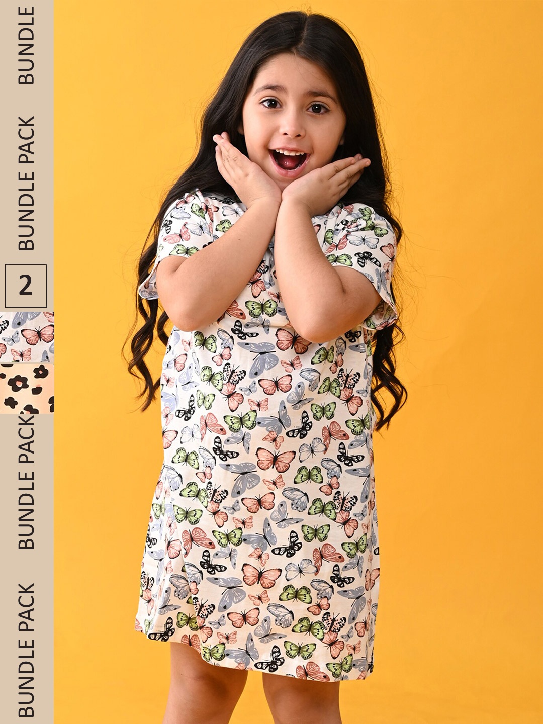 

Anthrilo Girls Pack Of 2 Conversational Printed Pure Cotton Nightdress, White