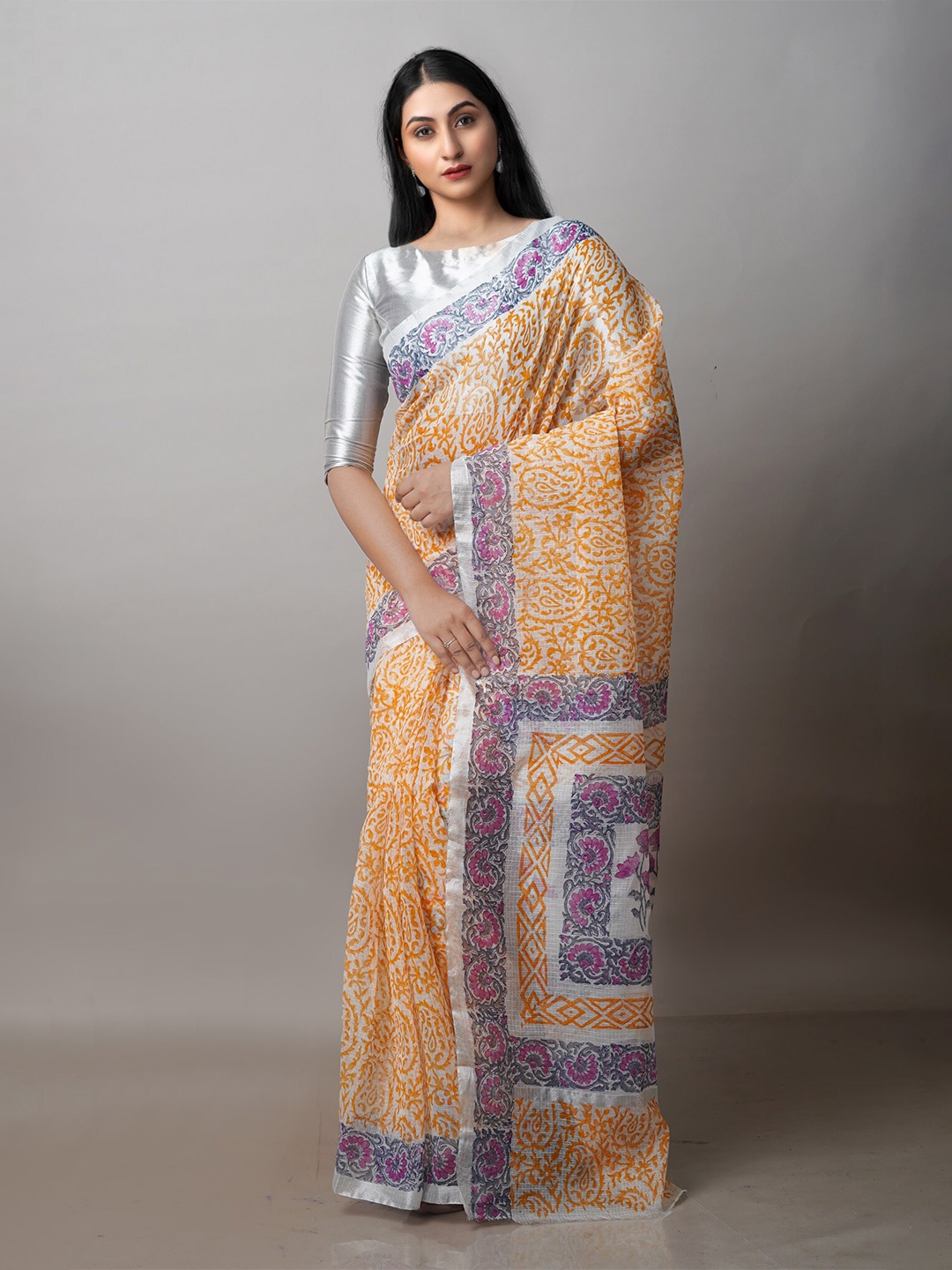 

Unnati Silks Paisley Pure Cotton Kota Saree With Blouse Piece, Orange