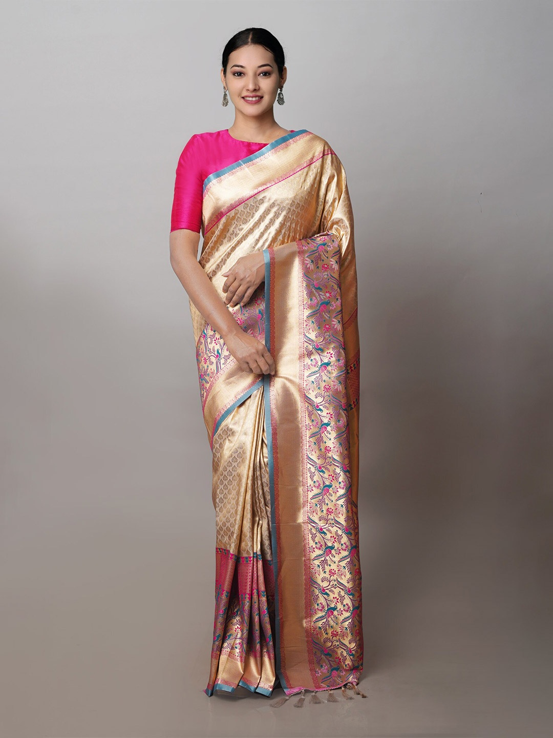 

Unnati Silks Ethnic Woven Design Zari Kanjeevaram Saree, Cream