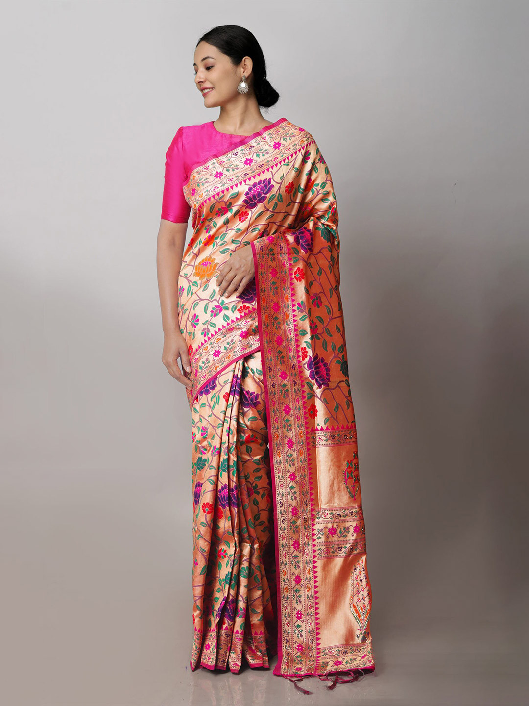 

Unnati Silks Floral Woven Design Zari Banarasi Saree, Gold