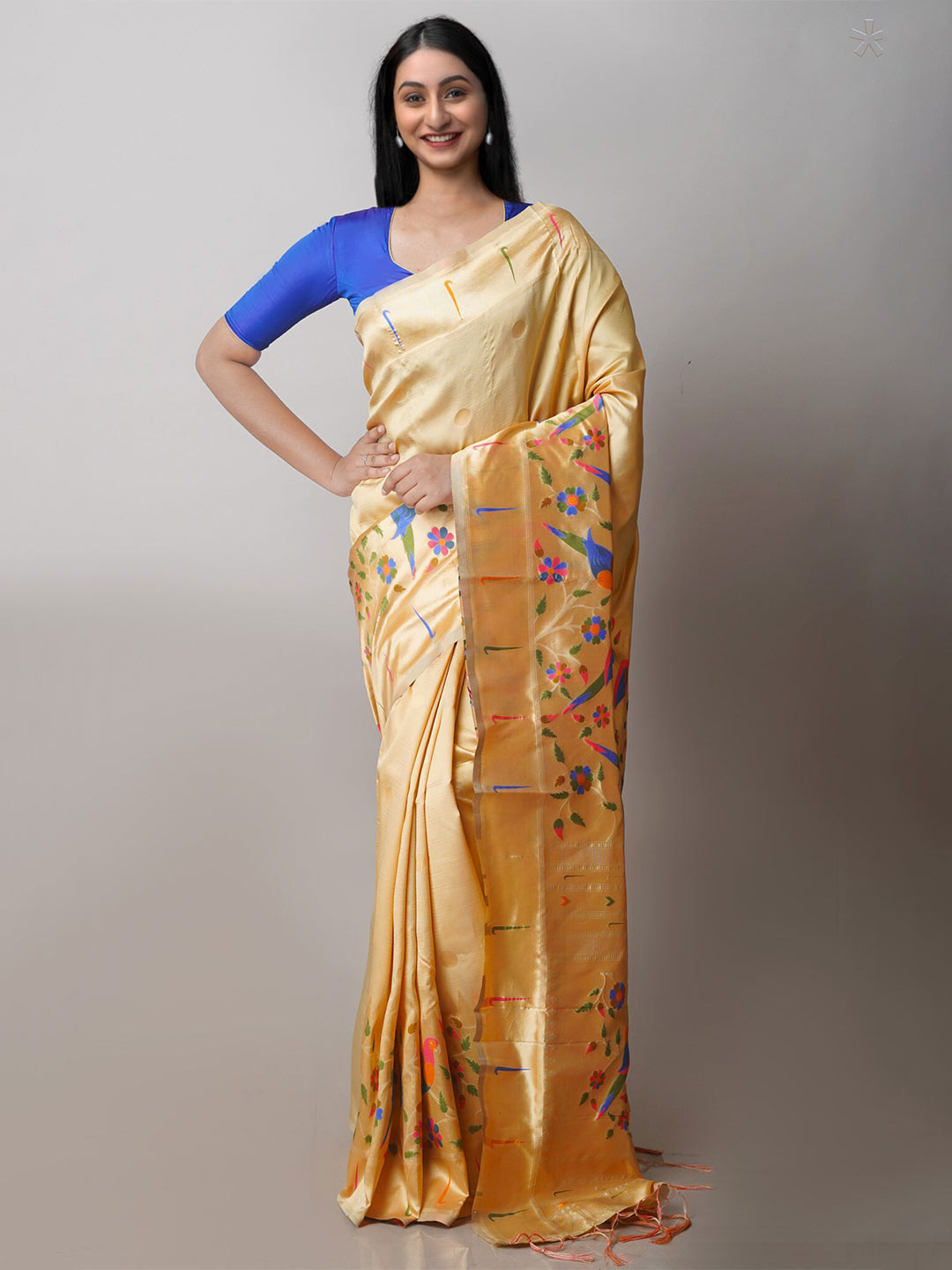 

Unnati Silks Floral Woven Design Paithani Saree, Cream