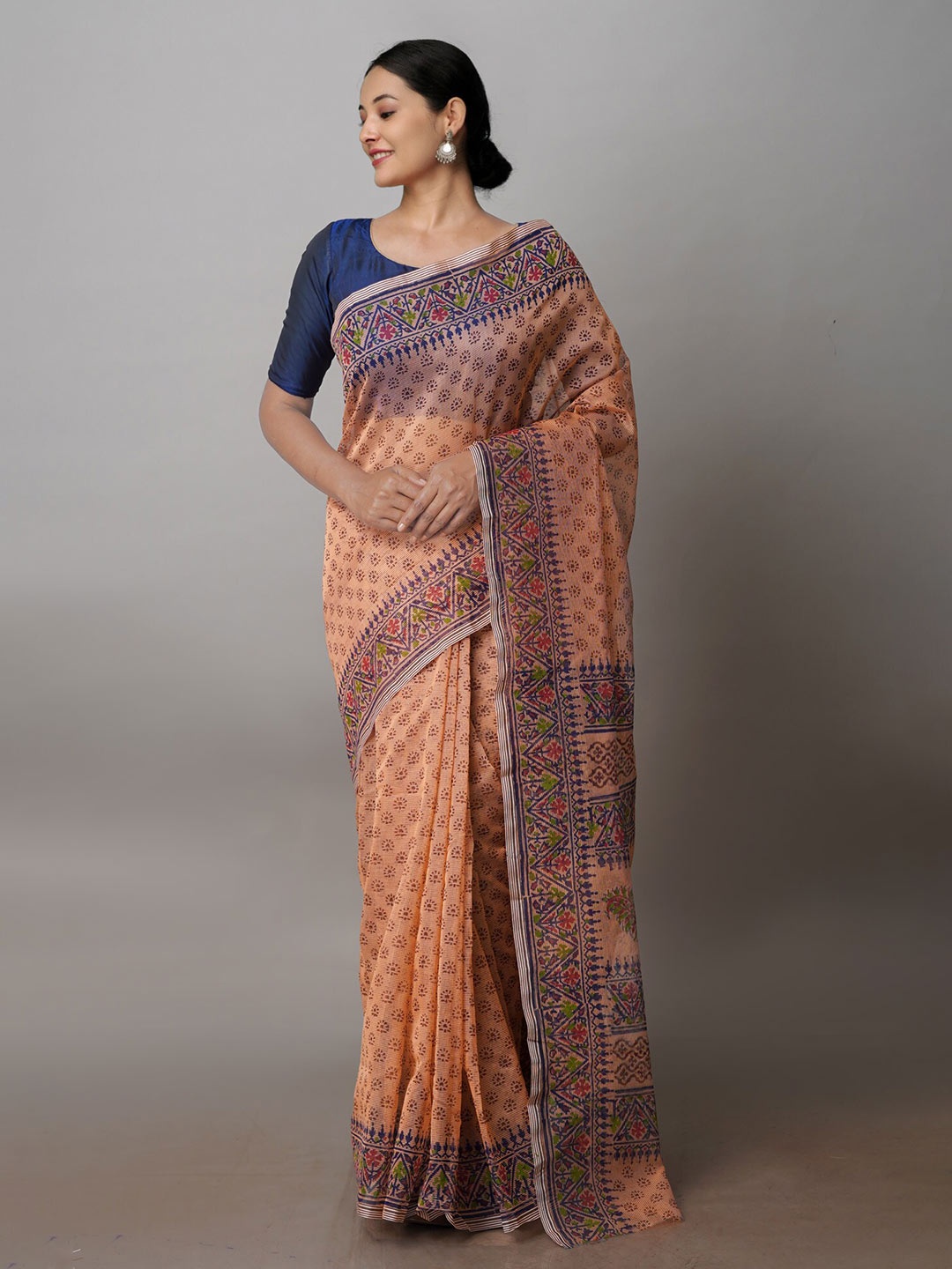 

Unnati Silks Ethnic Motif Supernet Patola Saree With Blouse Piece, Peach