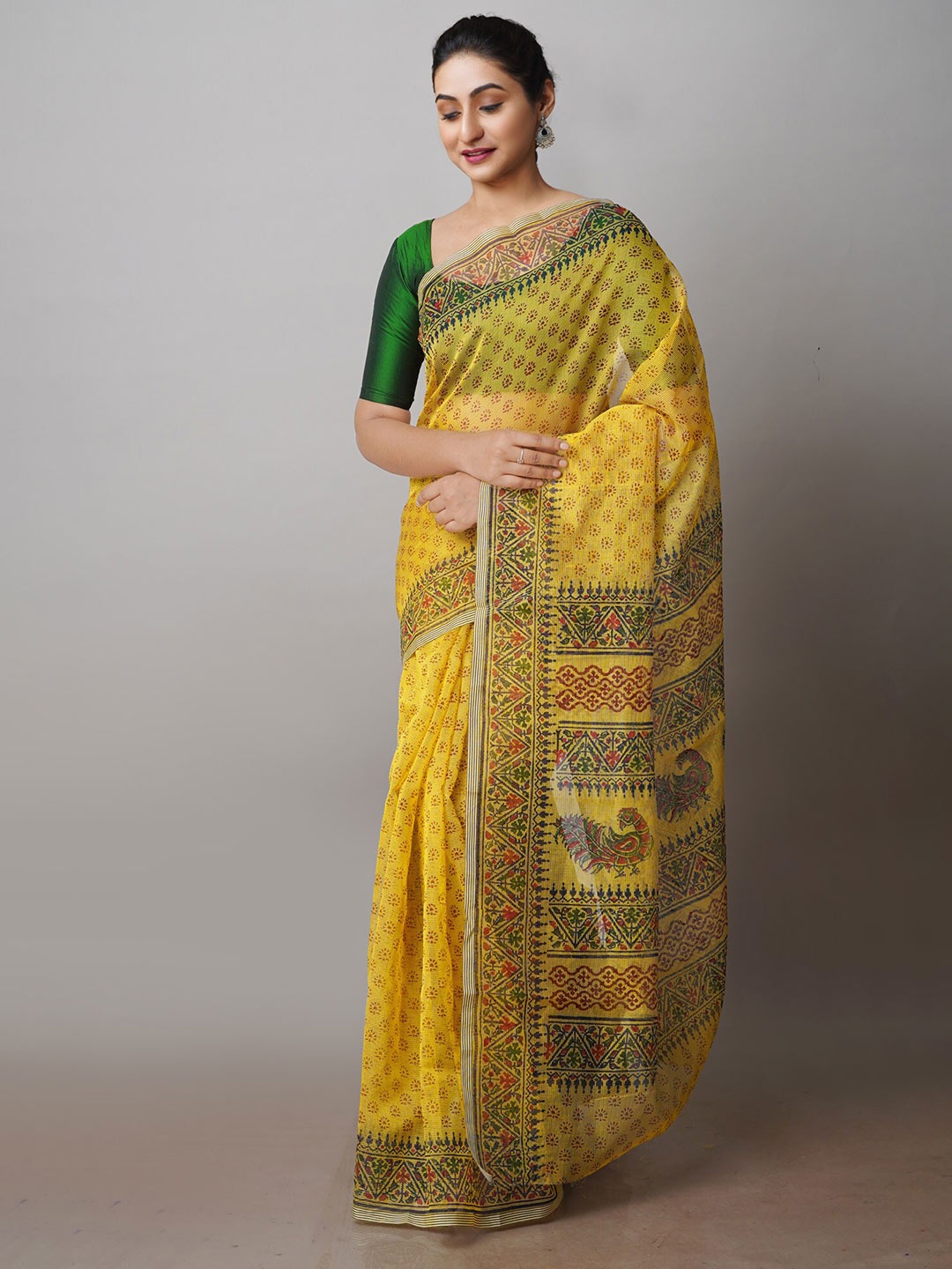 

Unnati Silks Ethnic Motif Supernet Patola Saree With Blouse Piece, Yellow