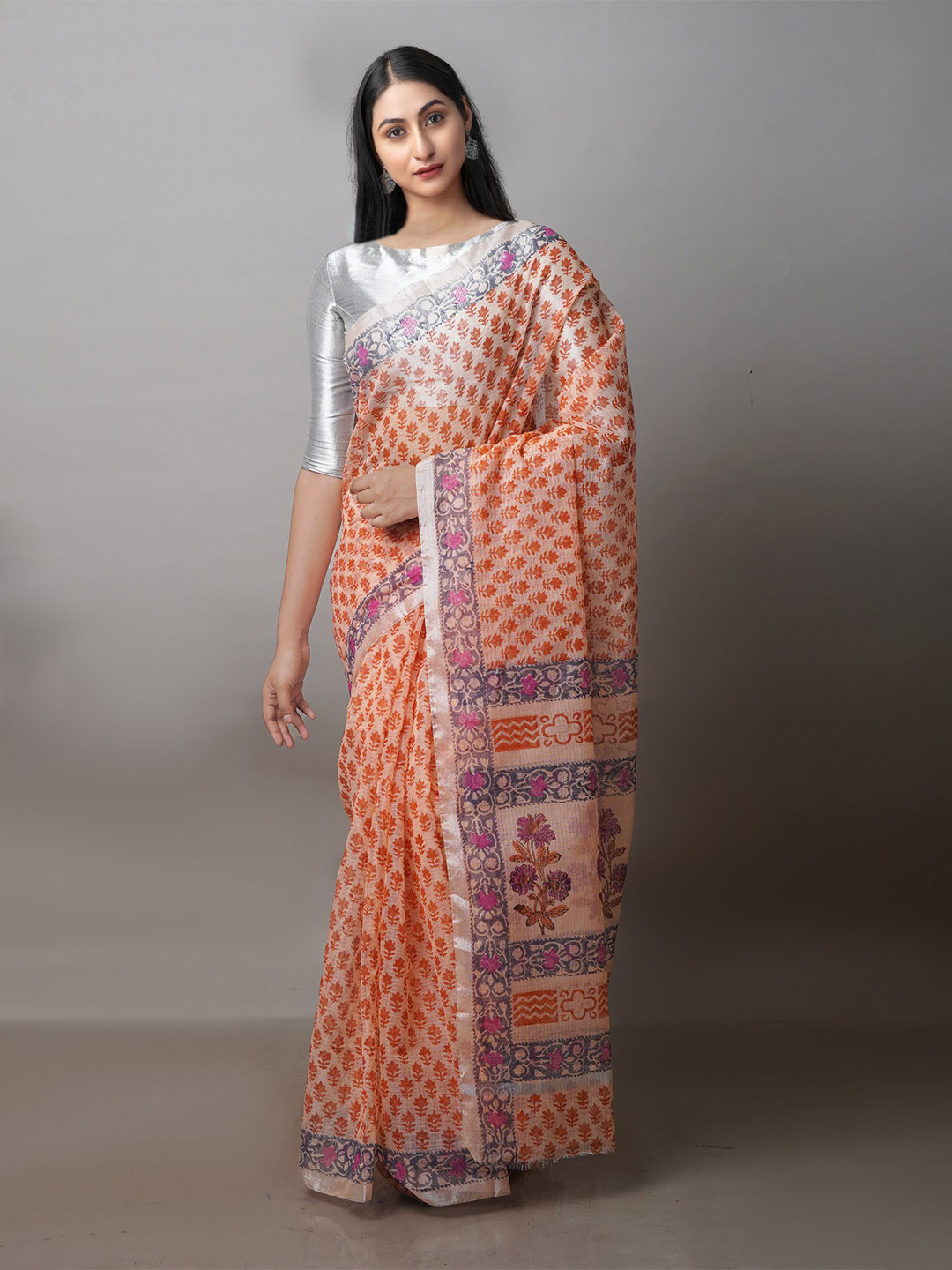 

Unnati Silks Ethnic Motif Pure Cotton Kota Zari Saree With Blouse Piece, Peach