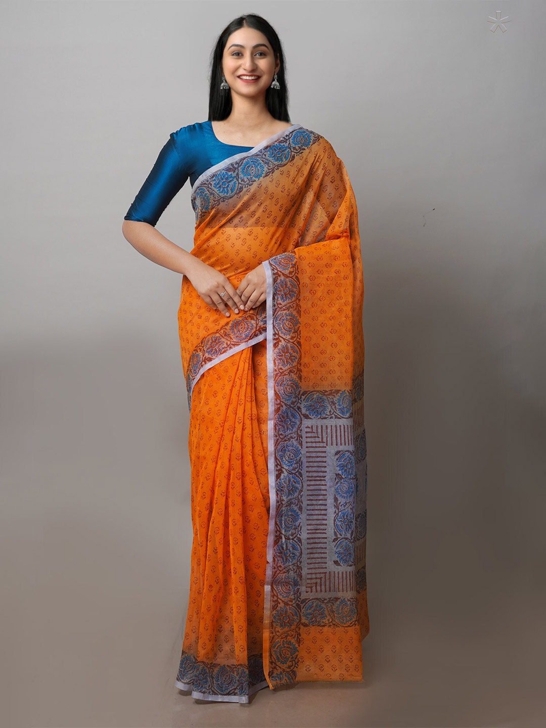 

Unnati Silks Ethnic Motif Zari Supernet Patola Saree With Blouse Piece, Orange