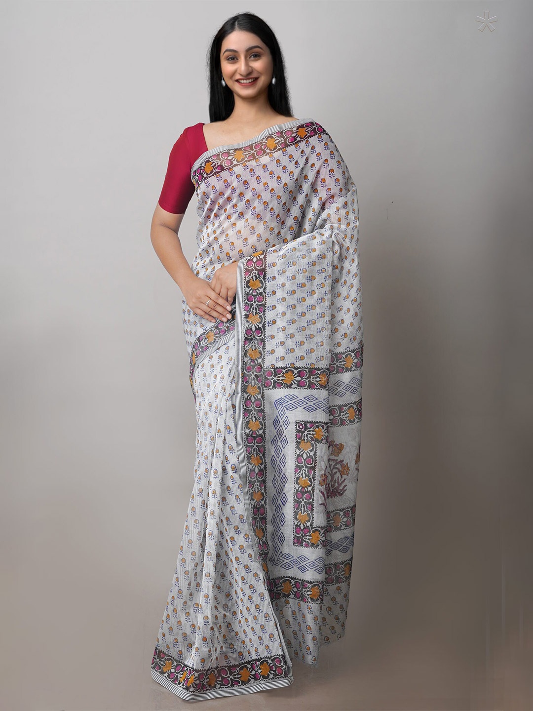 

Unnati Silks Ethnic Motif Supernet Patola Saree With Blouse Piece, Beige