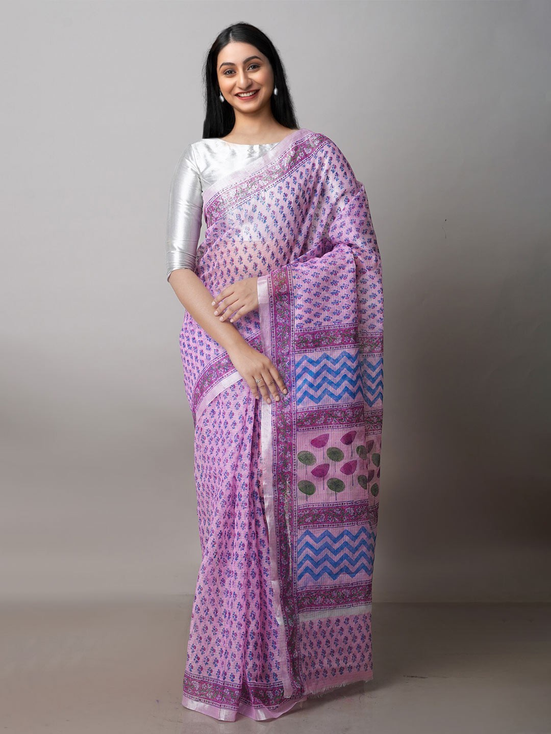 

Unnati Silks Floral Printed Zari Pure Cotton Handloom Kota Saree, Pink