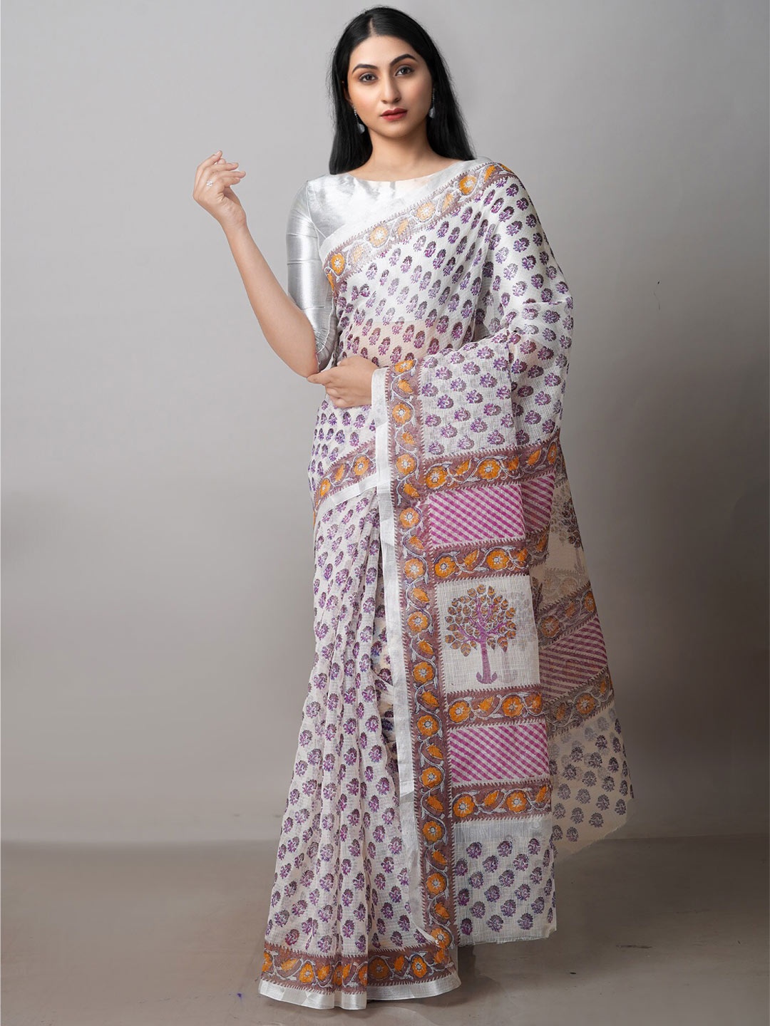 

Unnati Silks Floral Printed Pure Cotton Handloom Kota Saree, Cream