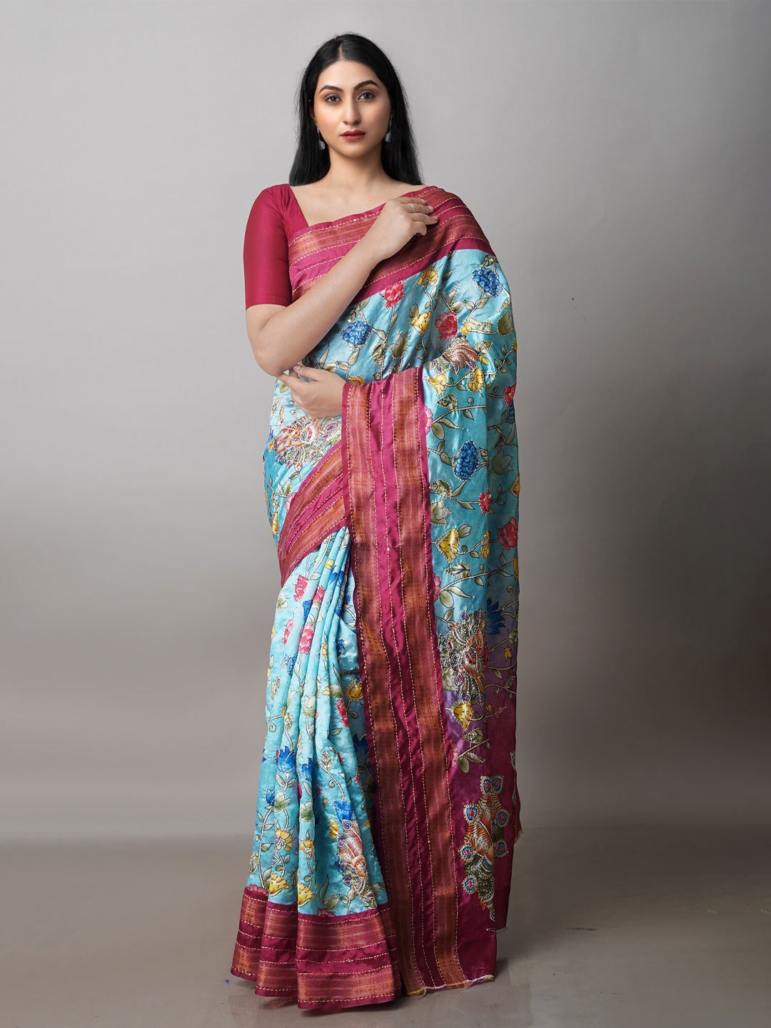 

Unnati Silks Ethnic Motif Silk Blend Kanjeevaram Zari Saree With Blouse Piece, Blue