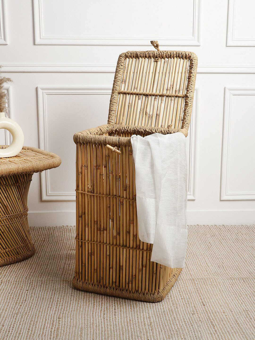 

CDI Beige Patterned Bamboo Laundry Bag With Closure Lid