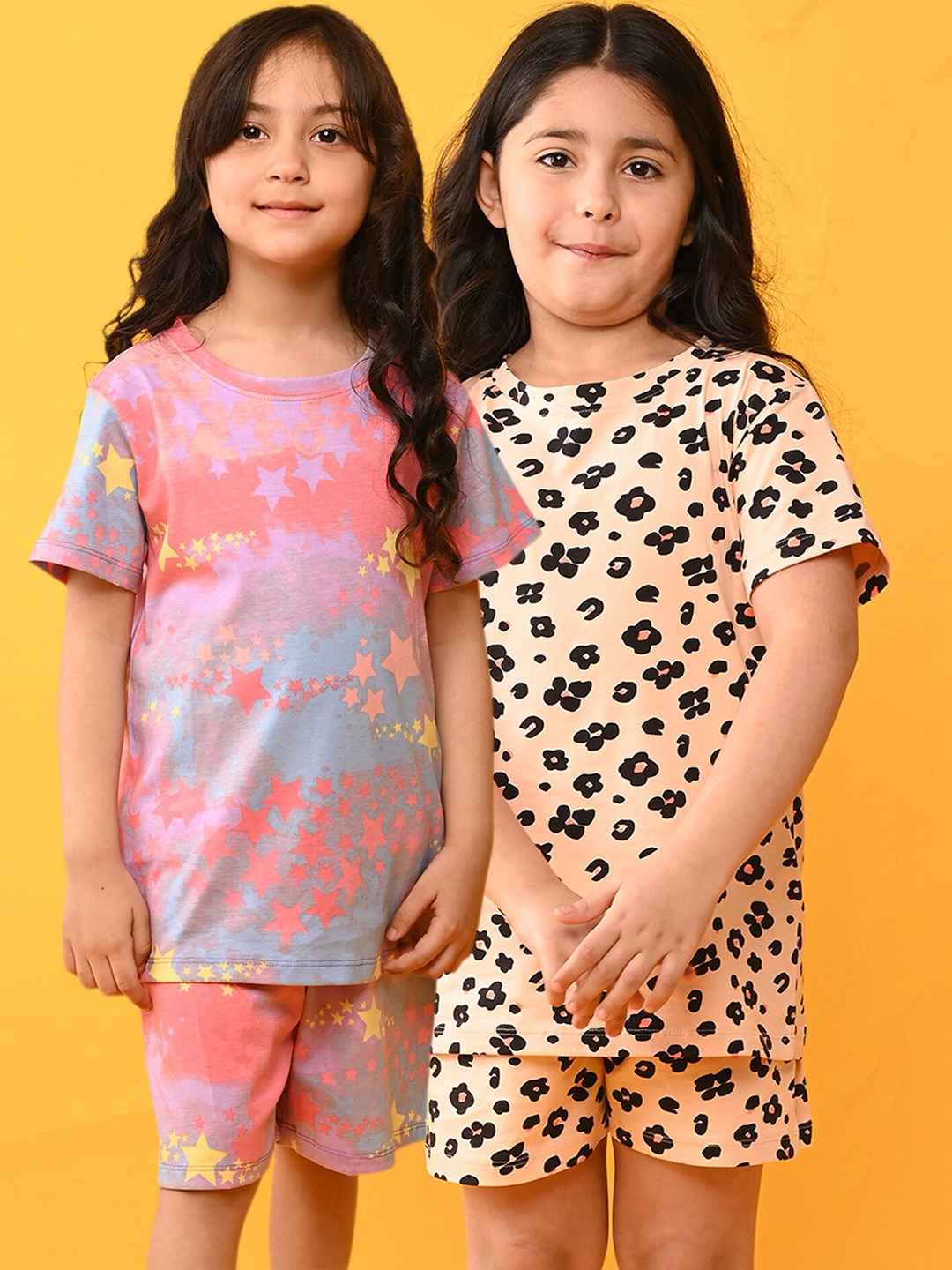 

Anthrilo Girls Pack Of 2 Conversational Printed Pure Cotton Night Suit, Peach