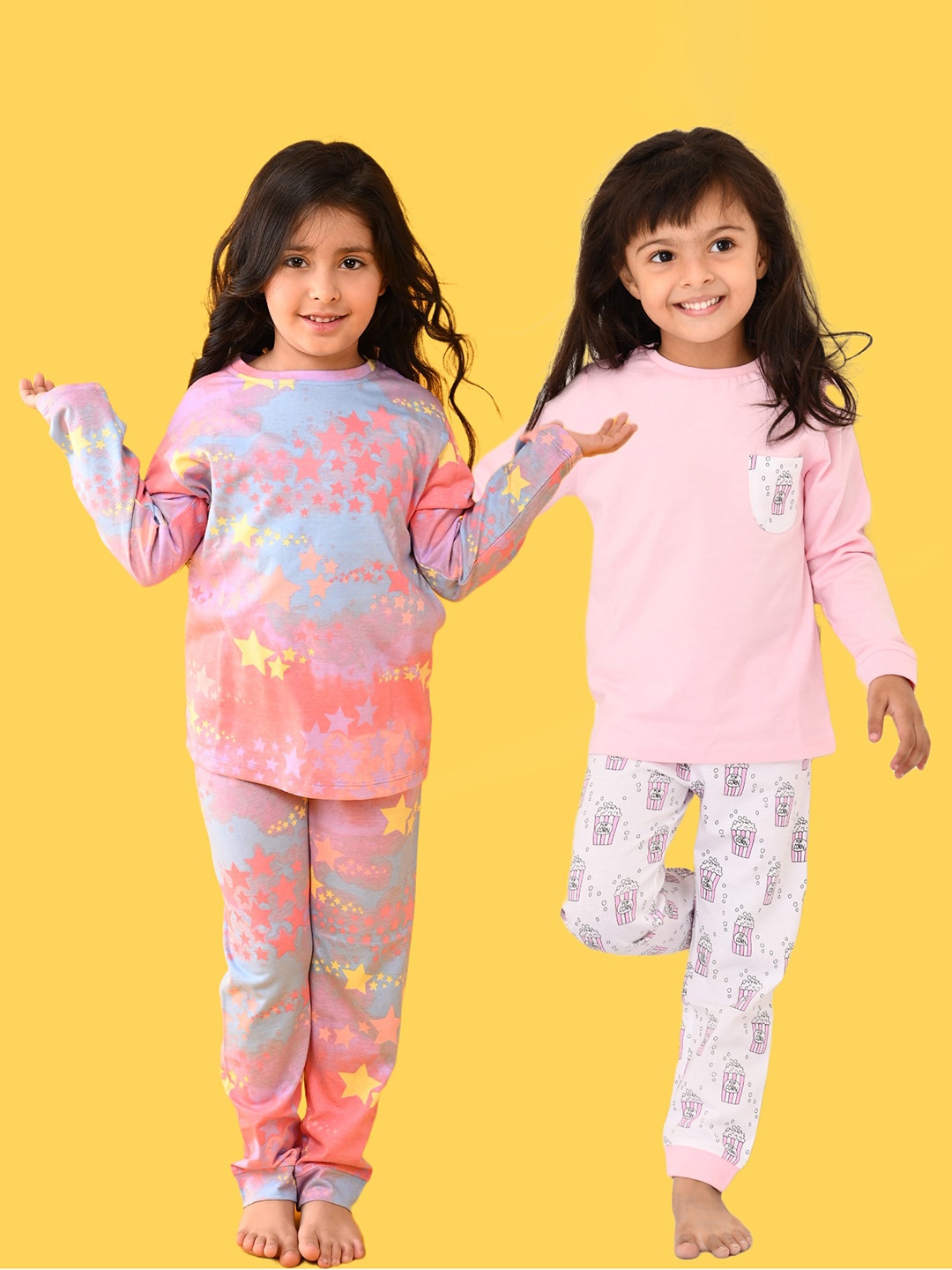 

Anthrilo Girls Pack Of 2 Conversational Printed Pure Cotton Night Suit, Pink
