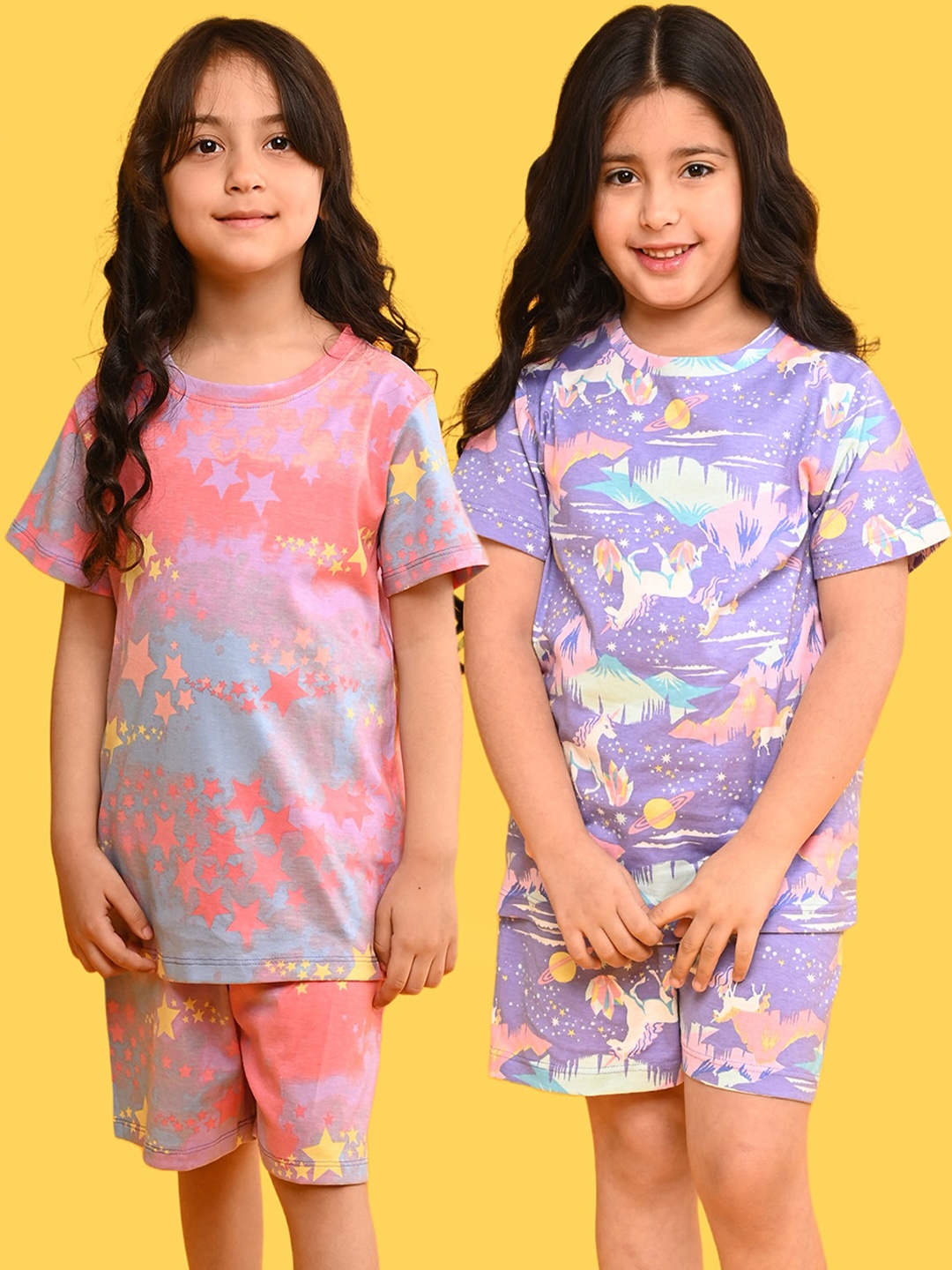 

Anthrilo Girls Pack Of 2 Conversational Printed Pure Cotton Night Suit, Pink