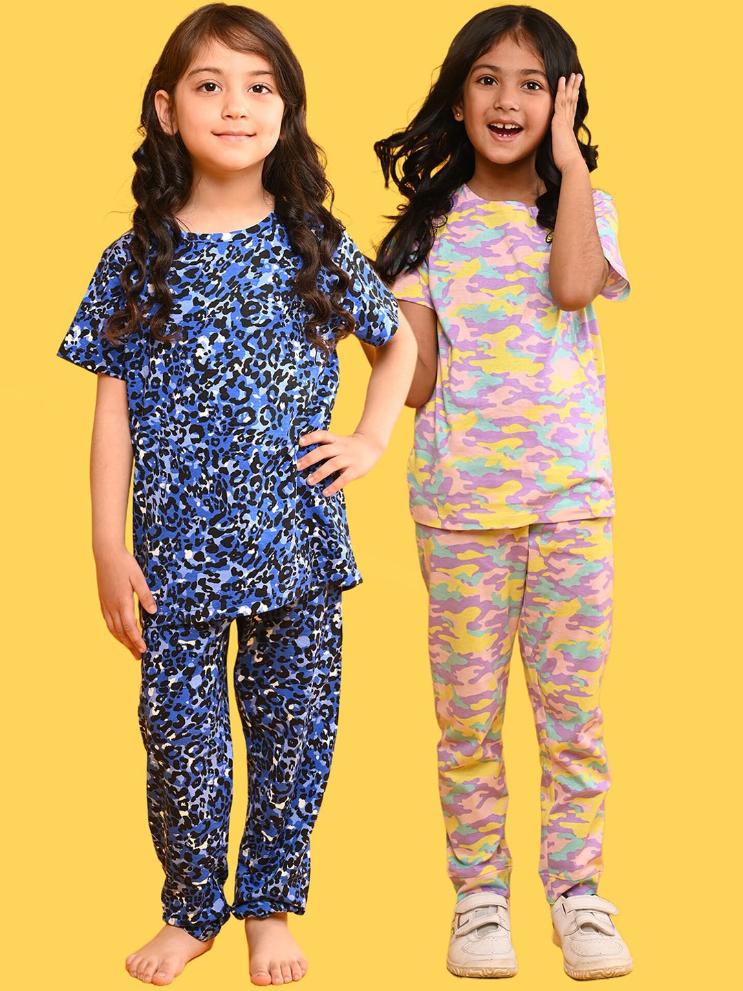 

Anthrilo Girls Pack Of 2 Camouflage Printed Pure Cotton Night Suit, Blue