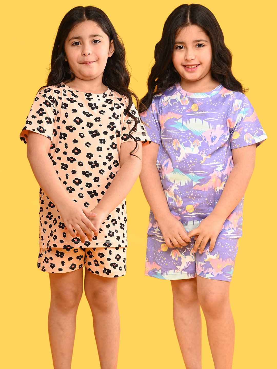 

Anthrilo Girls Pack Of 2 Conversational Printed Pure Cotton Night Suit, Peach