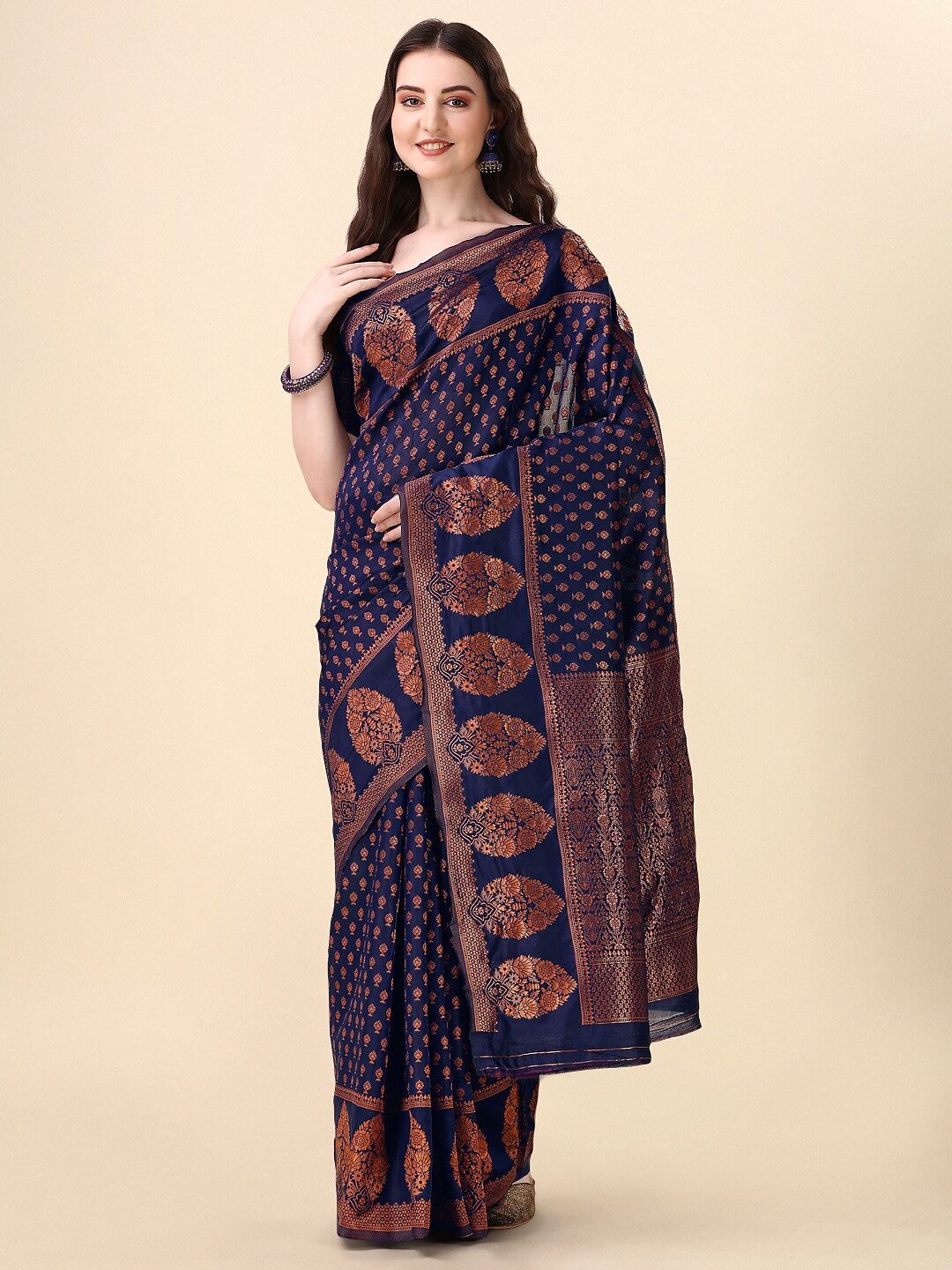 

KALINI Ethnic Motif Woven Design Zari Banarasi Saree, Navy blue