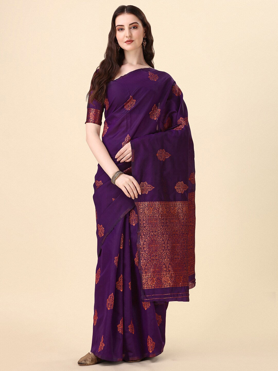 

KALINI Ethnic Motif Woven Design Zari Banarasi Saree, Purple
