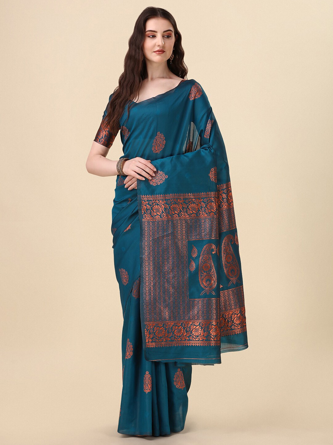 

KALINI Ethnic Motif Woven Design Zari Banarasi Saree, Blue