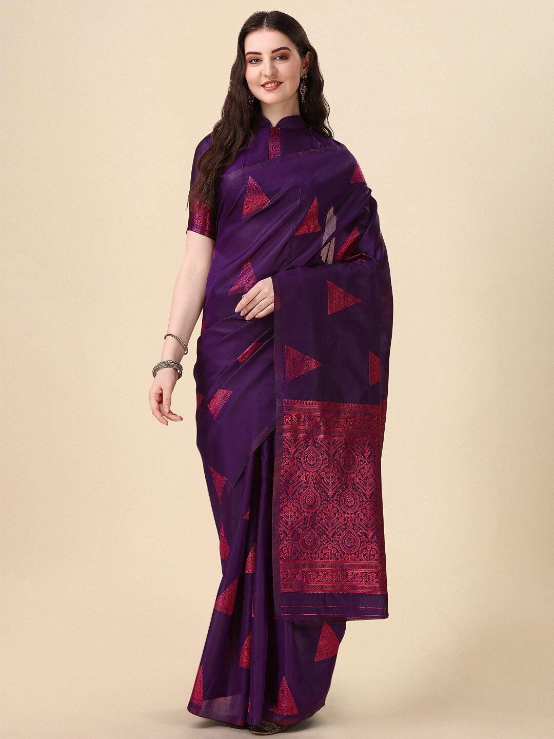 

KALINI Ethnic Motif Woven Design Zari Banarasi Saree, Purple