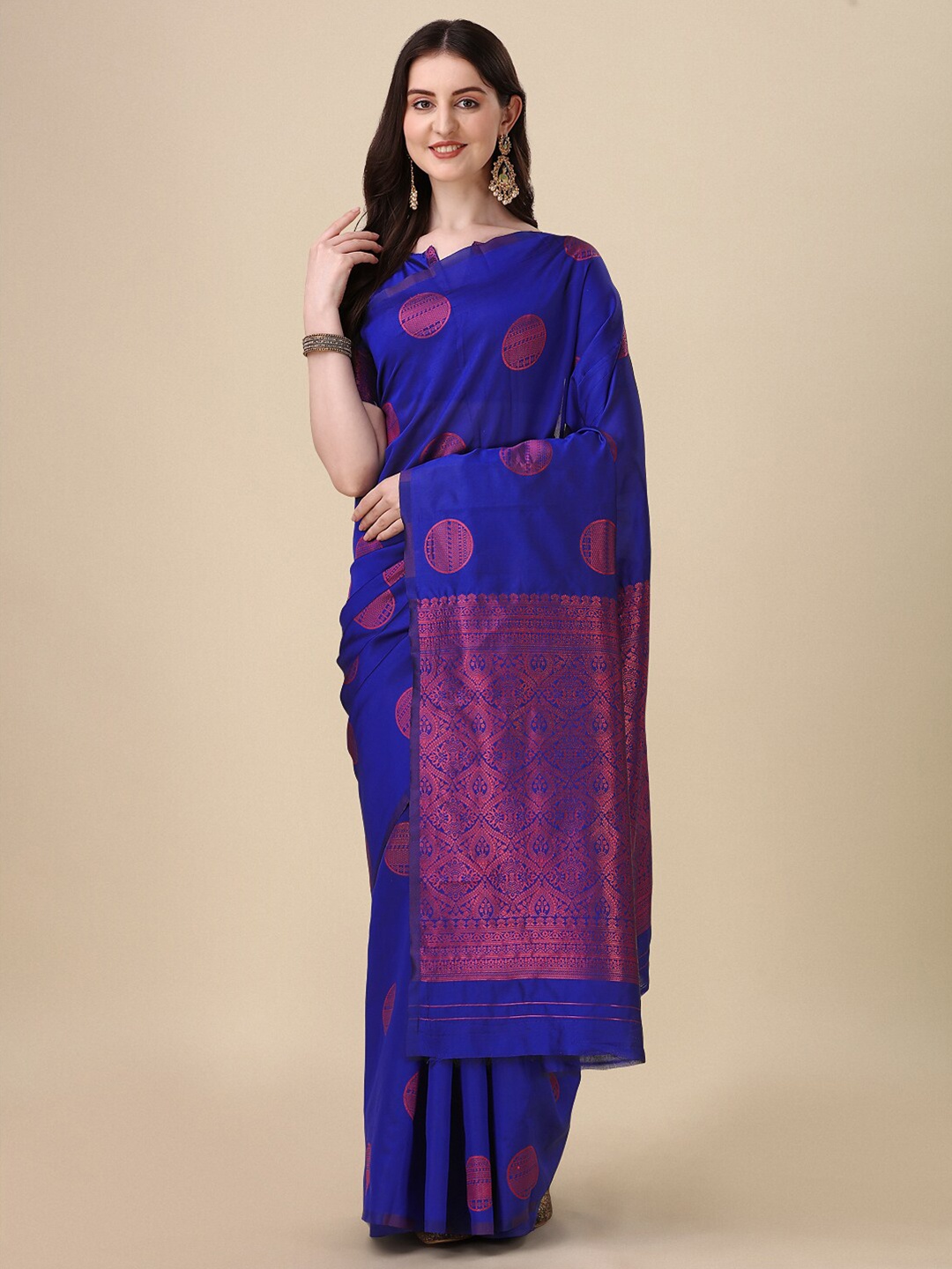 

KALINI Ethnic Motifs Woven Design Zari Banarasi Saree, Blue