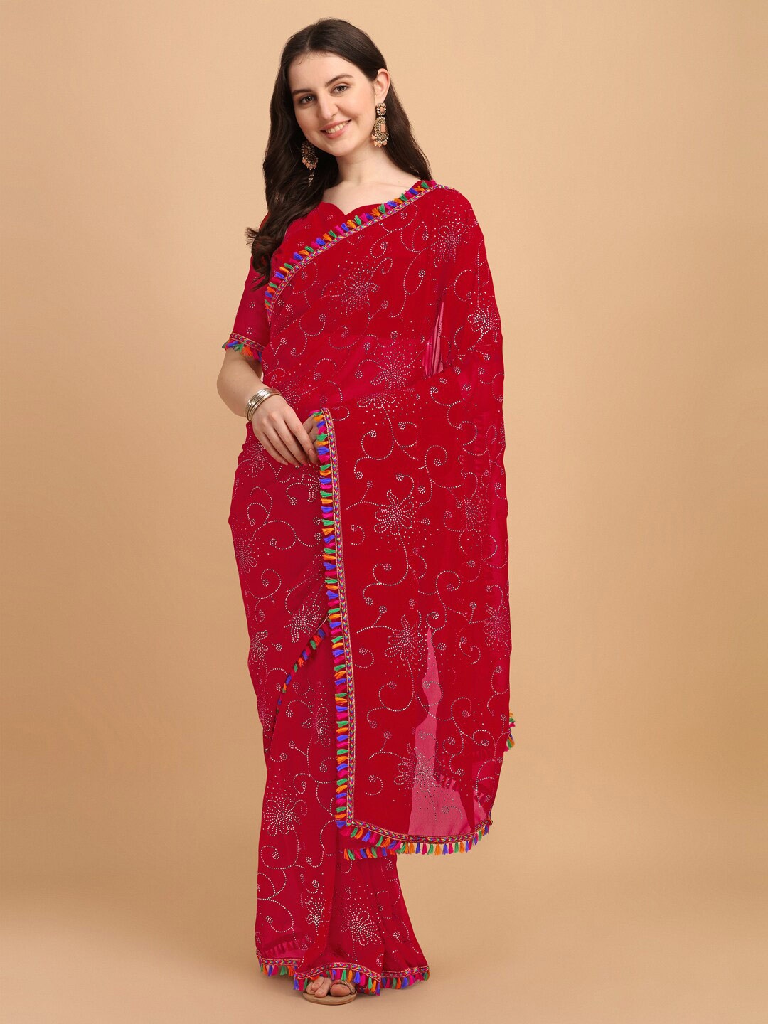 

Fab Viva Embellished Pure Georgette Saree, Red