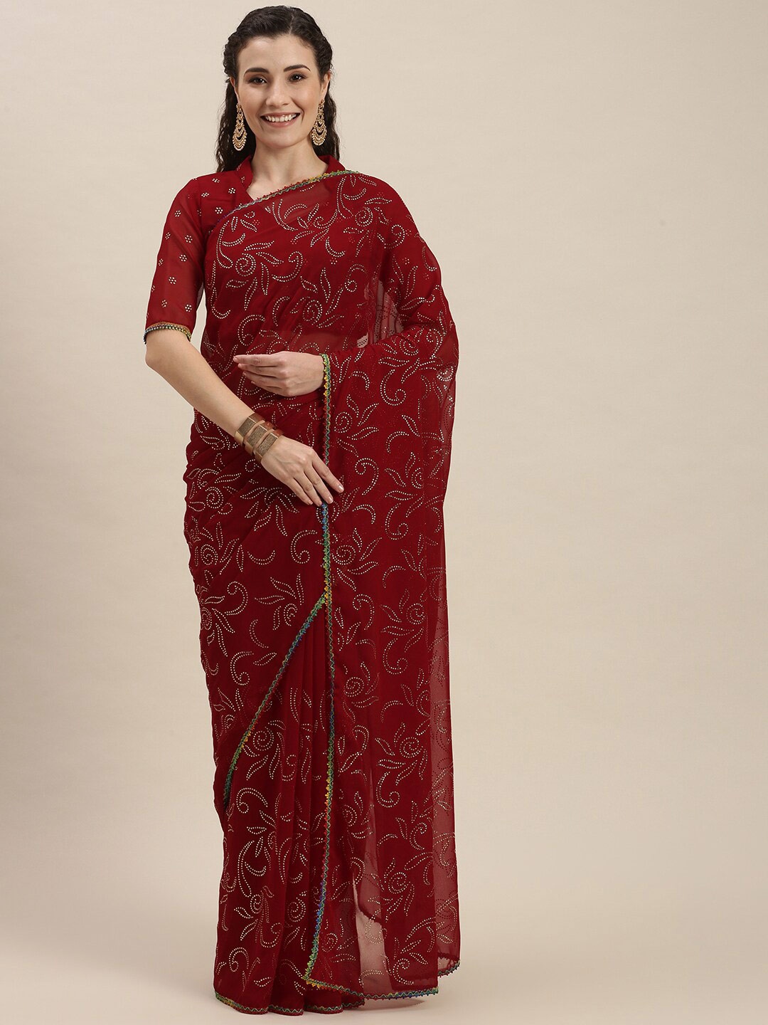 

Fab Viva Embellished Pure Georgette Saree, Red