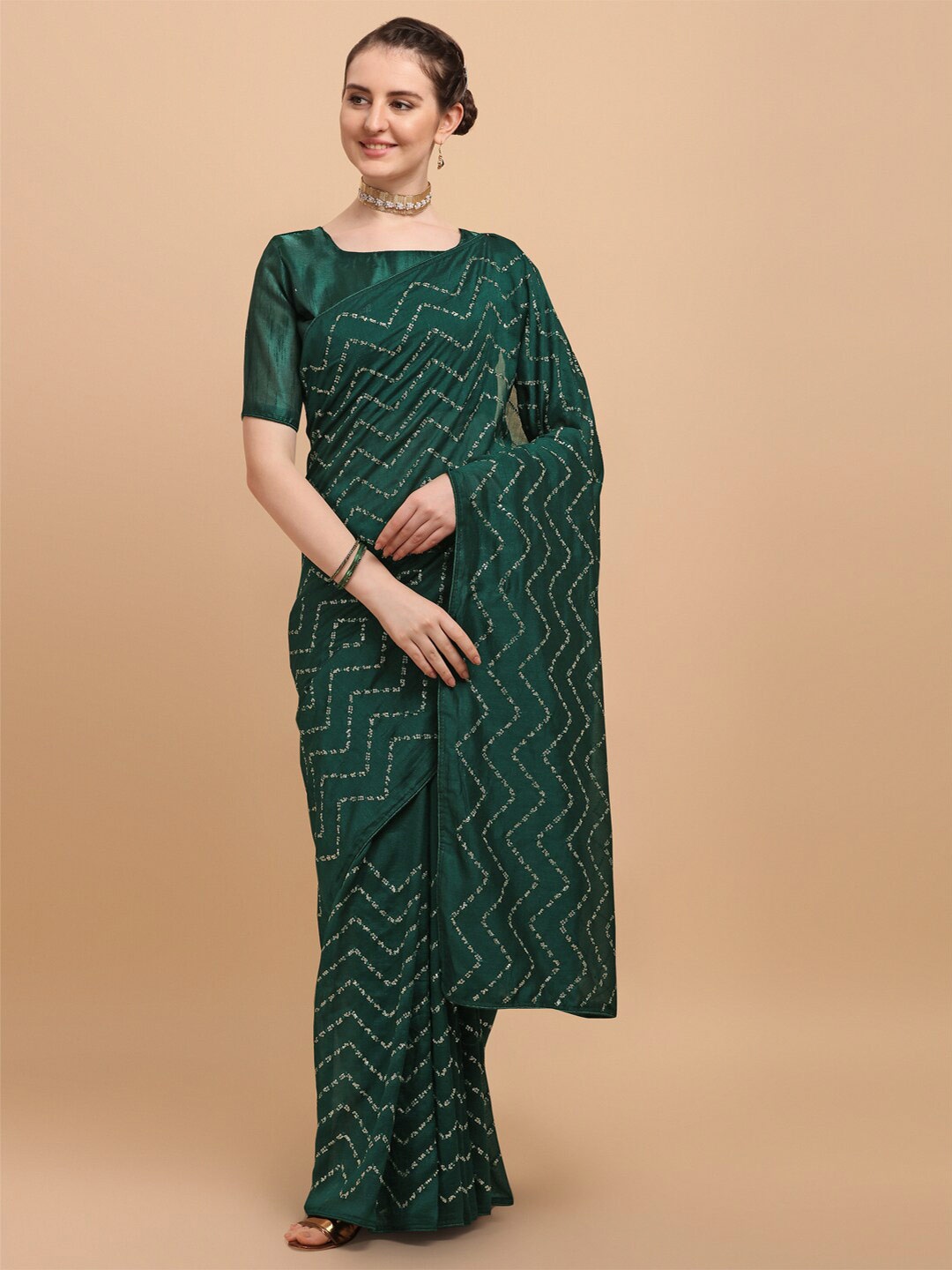 

Fab Viva Embellished Sequinned Saree, Green