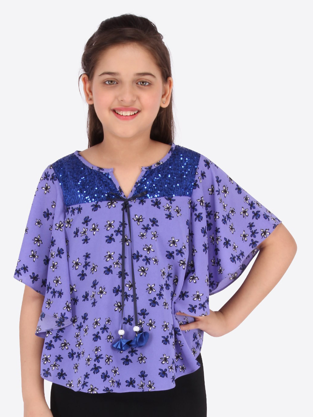 

CUTECUMBER Girls Floral Printed Flutter Sleeve Top, Purple