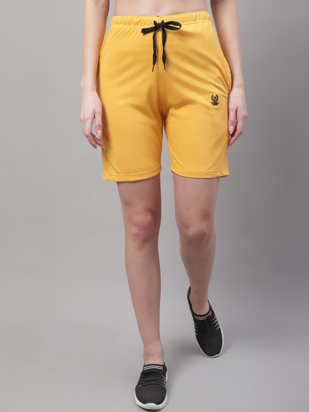 

MACK JONNEY Women Mid-Rise Casual Cotton Shorts, Yellow