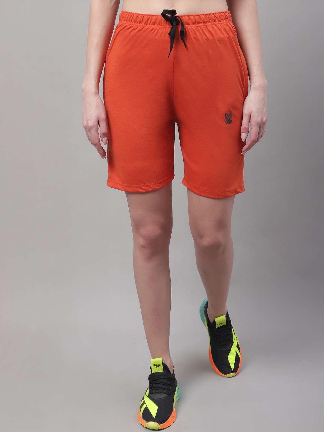 

MACK JONNEY Women Mid-Rise Cotton Sports Shorts, Orange