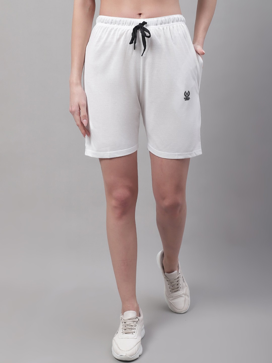 

MACK JONNEY Women Mid-Rise Cotton Sports Shorts, White