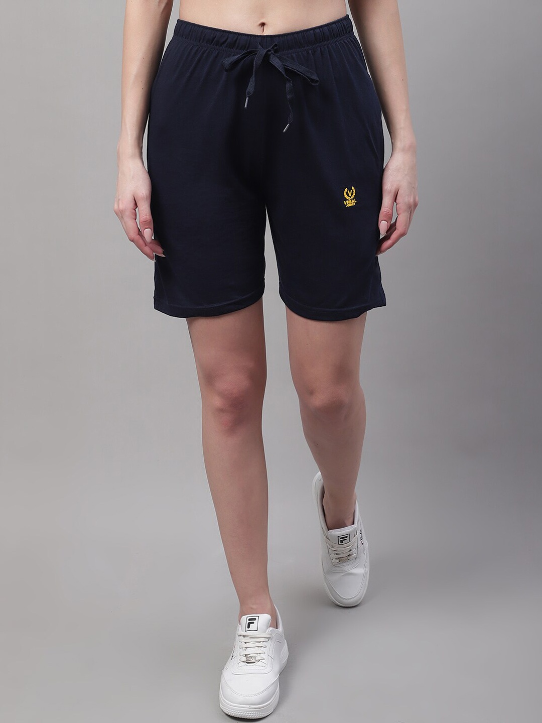 

MACK JONNEY Women Mid-Rise Cotton Sports Shorts, Blue