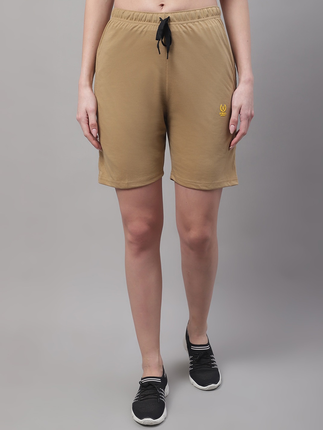 

VIMAL JONNEY Women Mid-Rise Cotton Sports Shorts, Beige