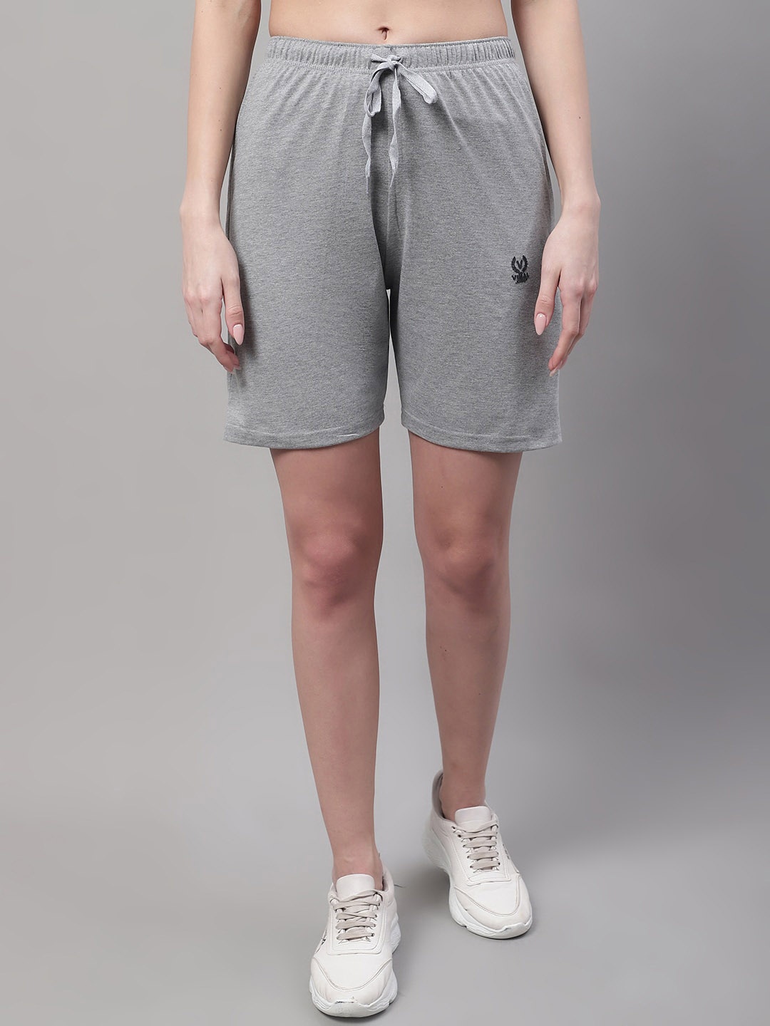 

MACK JONNEY Women Mid-Rise Above Knee Regular Shorts, Grey