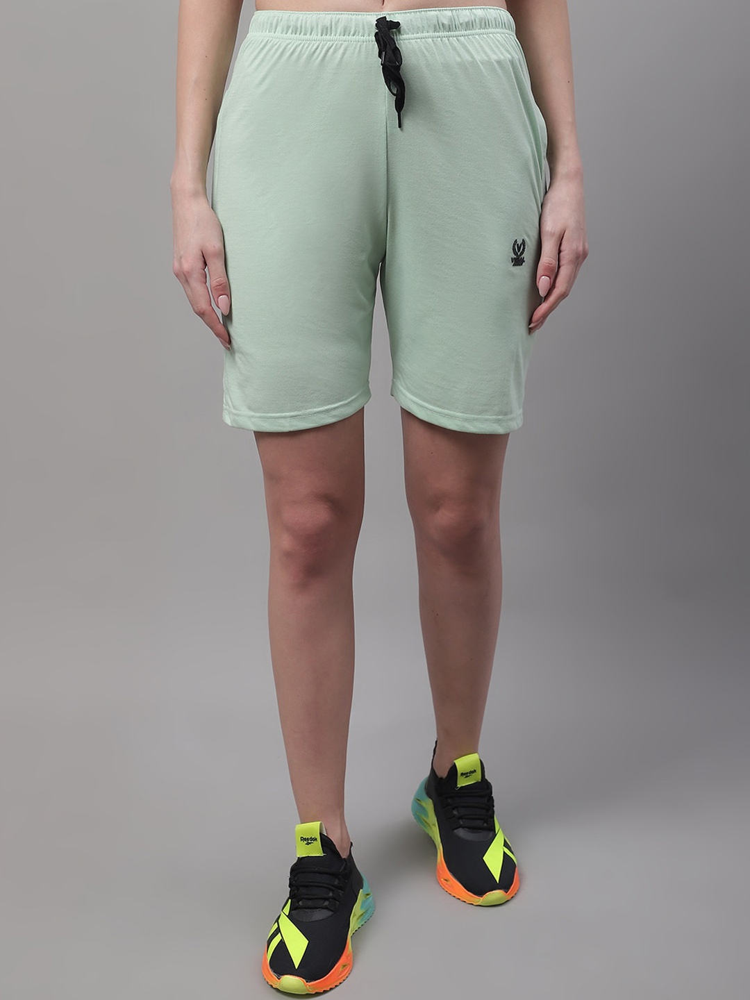 

MACK JONNEY Women Mid-Rise Cotton Sports Shorts, Green