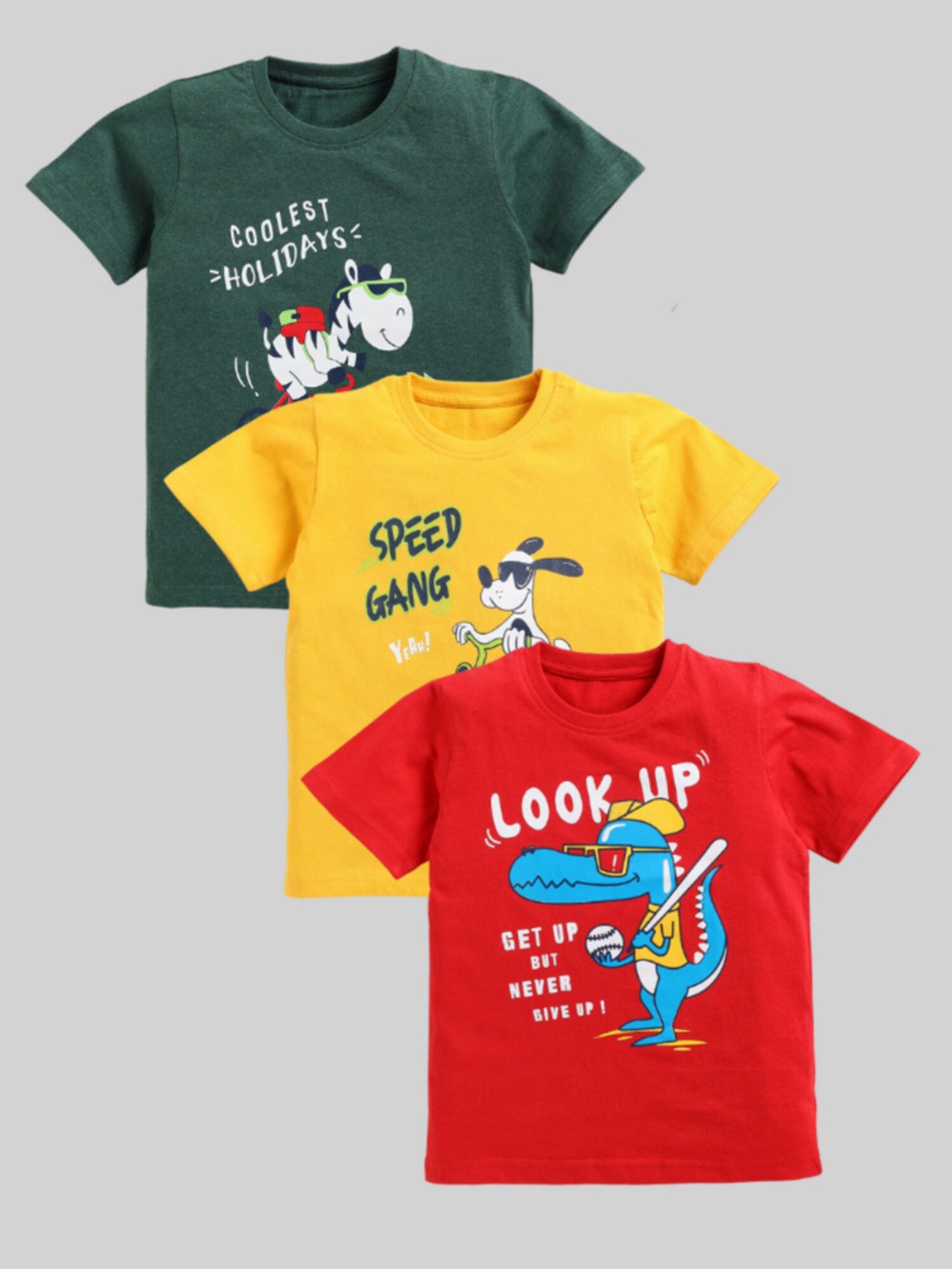 

Toonyport Boys Pack Of 3 Typography Printed Cotton T-shirts, Green