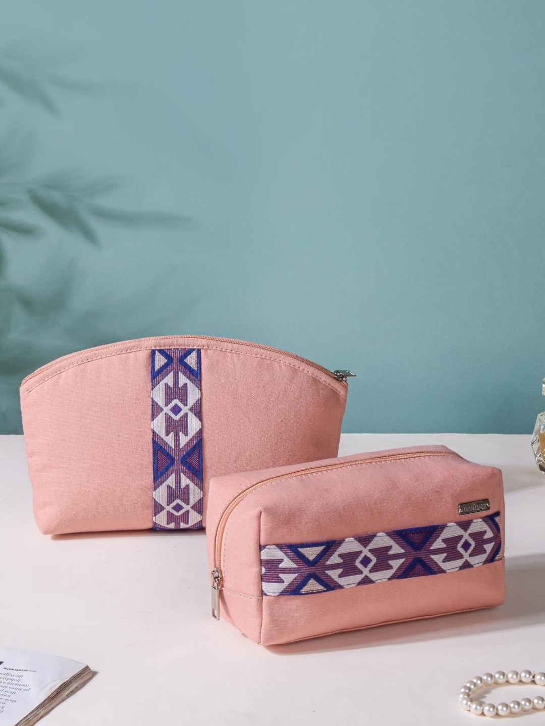 

Nestasia 2 Pieces Printed Makeup Pouches, Pink
